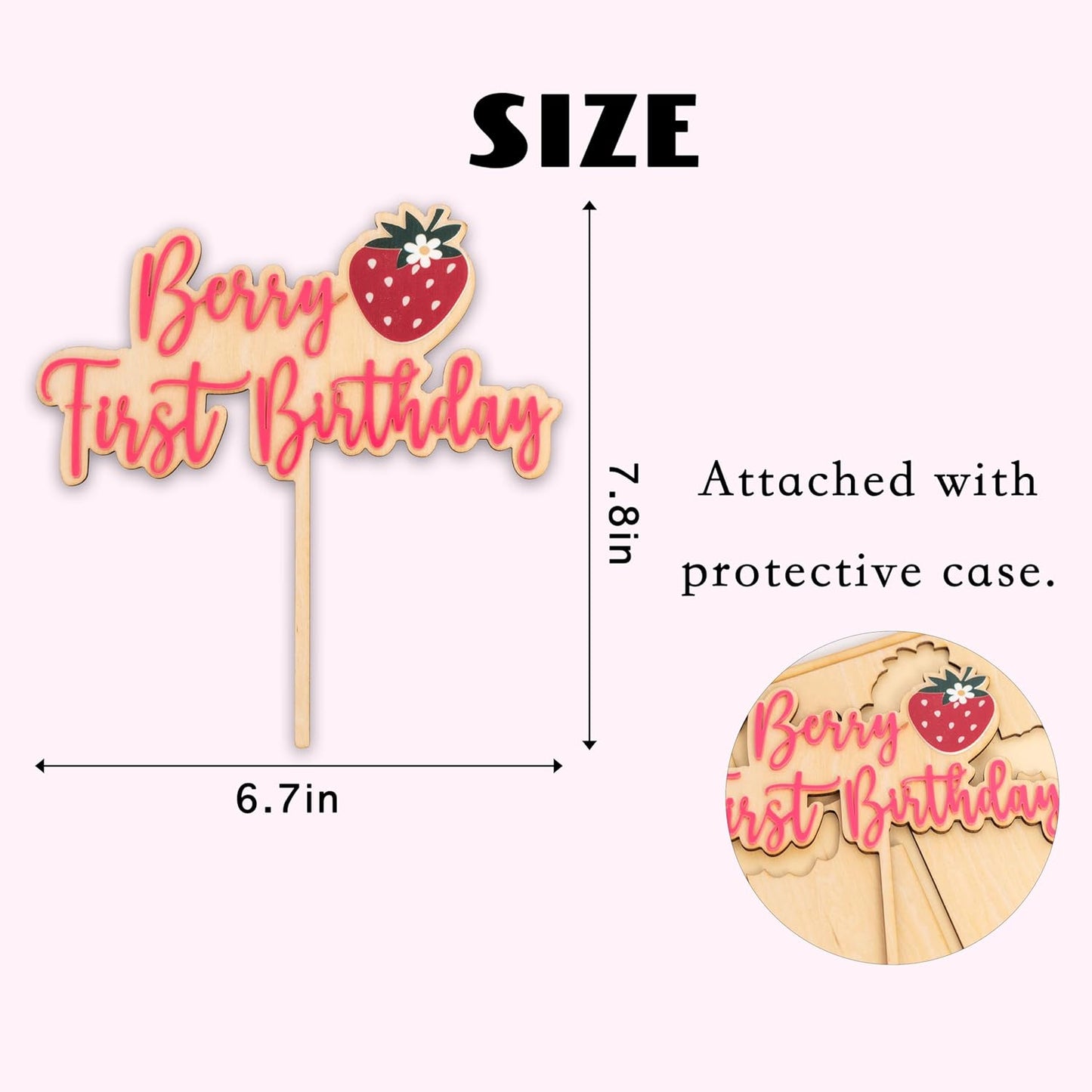 Berry First Birthday Cake Topper - Strawberry Cake Topper, Sweet One Birthday Cake Decoration for 1st Birthday Party, Anniversary, Baby Shower, Photo Booth Props, Cake Smash…