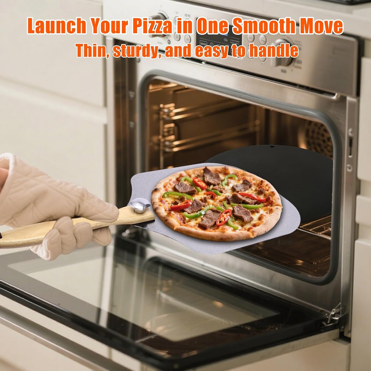 Hisencn 13" Round Pizza Steel for Oven & Grill – Ceramic Baking Steel Pizza Stone Set with Rack, Pizza Peel, Cutter & Dough Scraper, Crack-Resistant & High Heat Conductivity for Crispy Crust