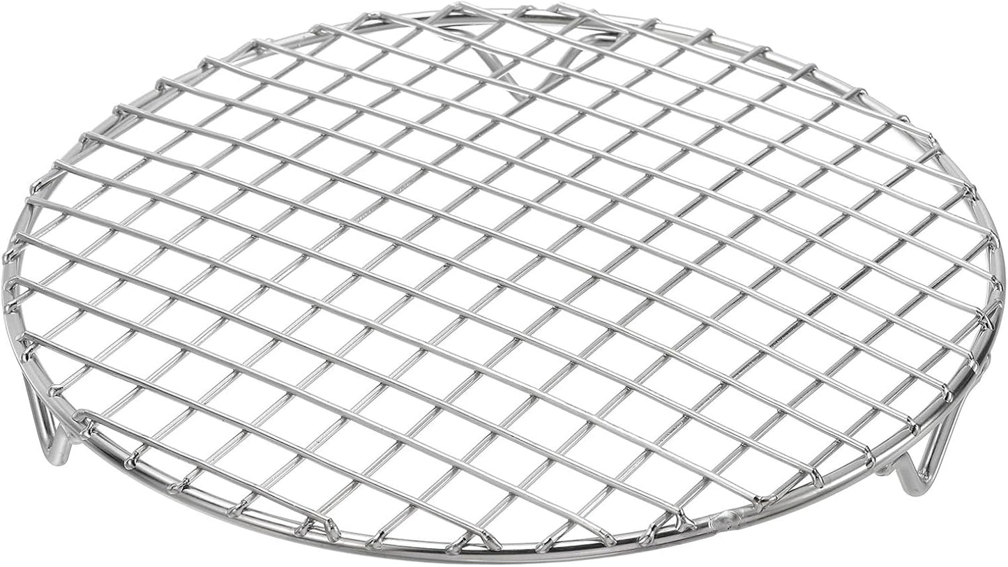 uxcell Round Cooking Rack with Legs, Dia 7.9 Inch 304 Stainless Steel Barbecue Grill for Cooking Baking Barbecue Air Fryer Racks, Silver