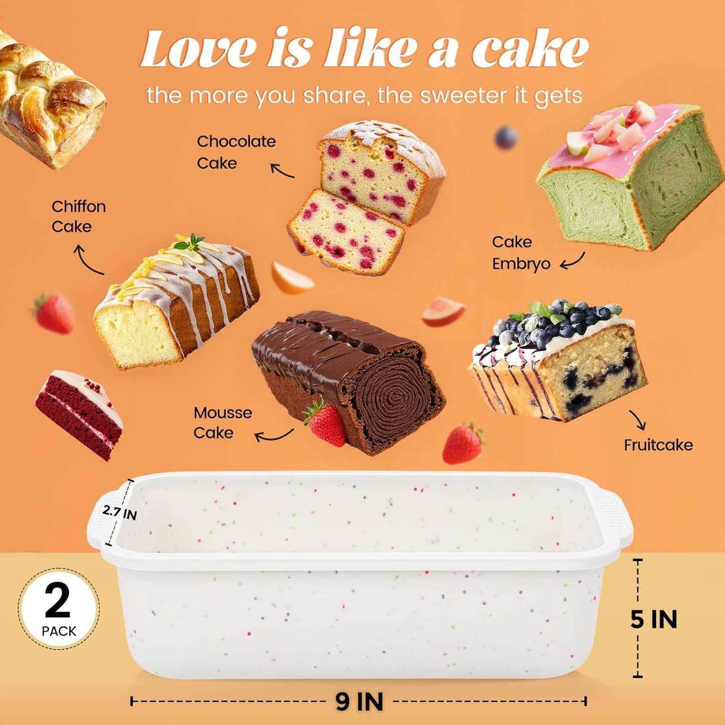 SJ Silicone Bread Loaf Pan with Metal Reinforced Frame, 9.5 x 5 in Non-stick Silicone 1 lb Loaf Pan for Baking, 2 Pack Durable Bread Pan for Oven Dishwasher Safe - Cream