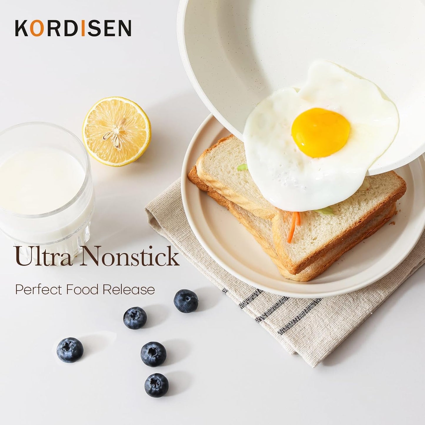 Nonstick Ceramic Frying Pan with Lid, 11 Inch Ceramic Skillet with Lid, Healthy Non Toxic Cooking Pan, Stay-Cool Handle, Induction Compatible, PFOA & PFAS Free, White