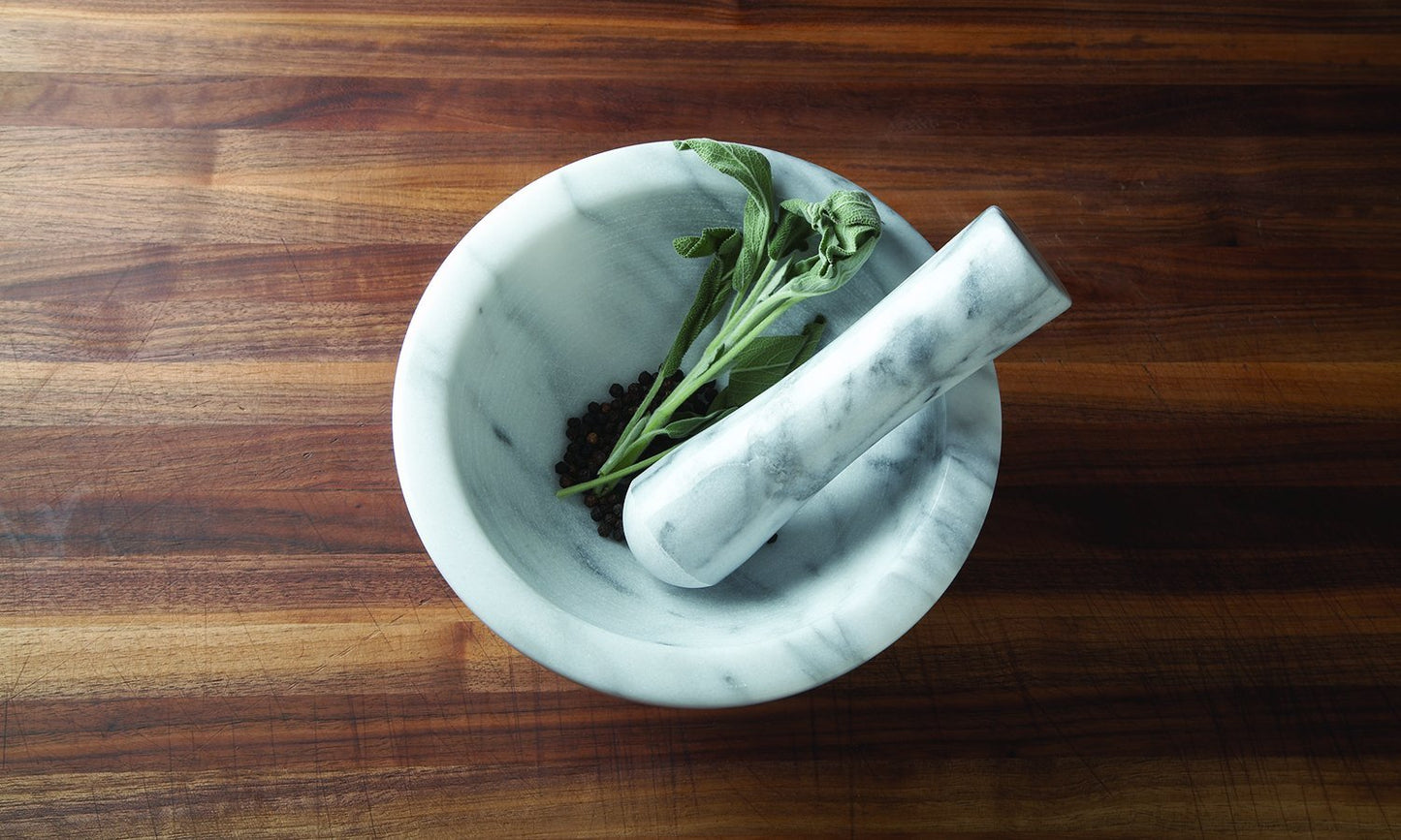 Fox Run Small Marble Mortar and Pestle Set, White, 3.5"