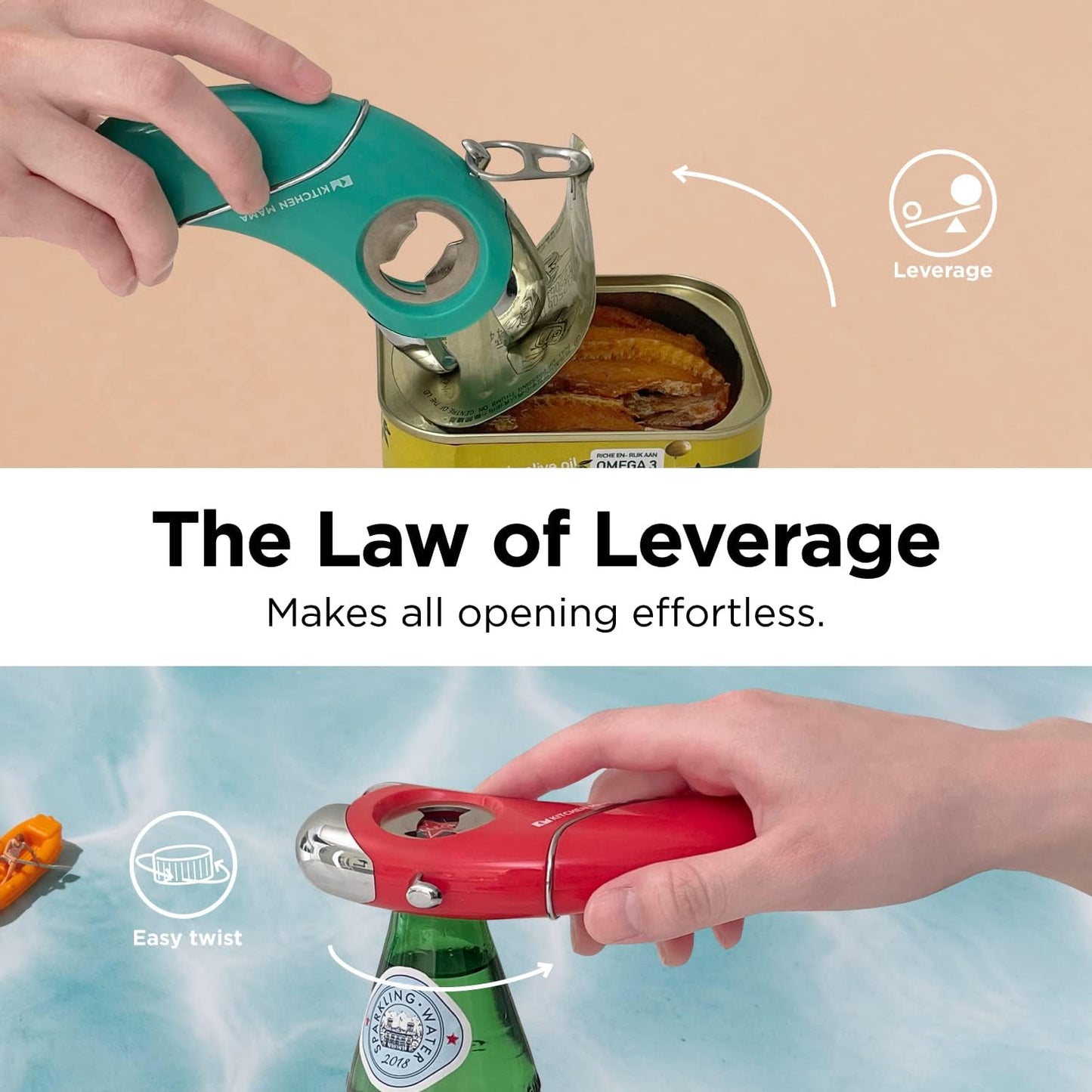 Kitchen Mama Epic One Multifunction Opener: A Pick Ergonomic Opener- Magnetic Bottle Opener, Beer & Soda Can Opener, Pull Tab & Jar Opener for Weak Hands and Arthritis (White)