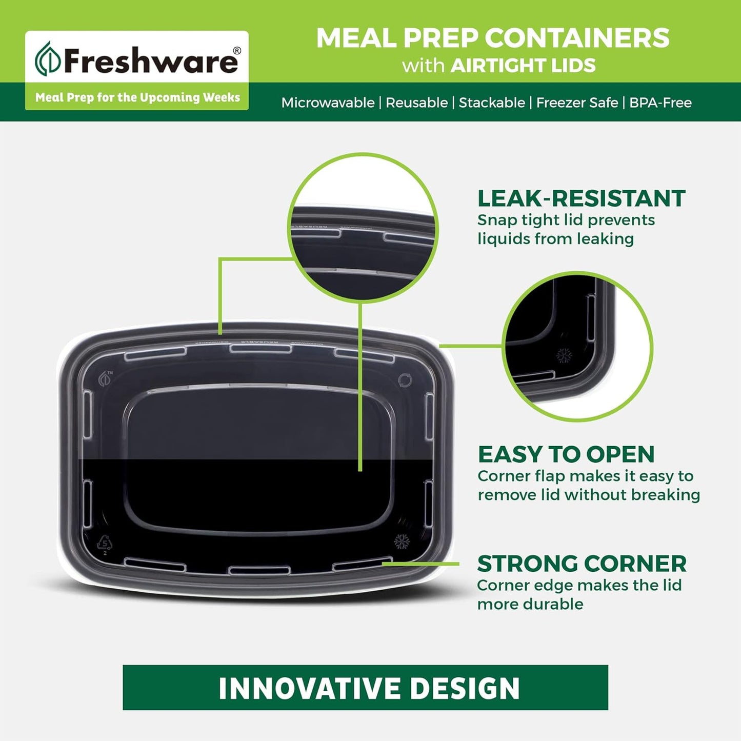 Freshware Meal Prep Containers [150 Pack] 1 Compartment Food Storage Containers with Lids, Bento Box, BPA Free, Stackable, Microwave/Dishwasher/Freezer Safe (28 oz)