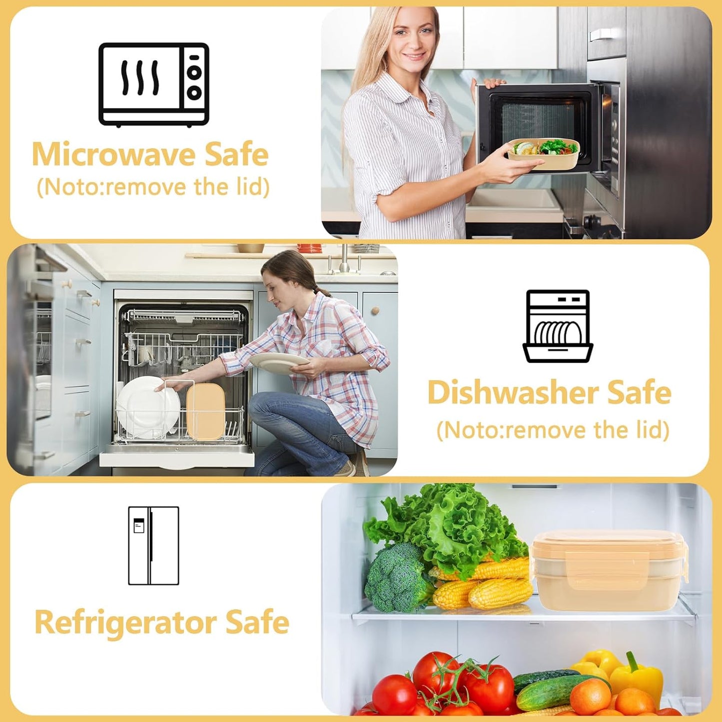 JBGOYON® Bento Lunch Box Set - 3 Stackable Containers for Adults and Kids- Includes Lunch Bag, Leak-Proof and BPA-Free - Built-in Utensil Set and Snack Bag - Dishwasher Safe (Khaki)