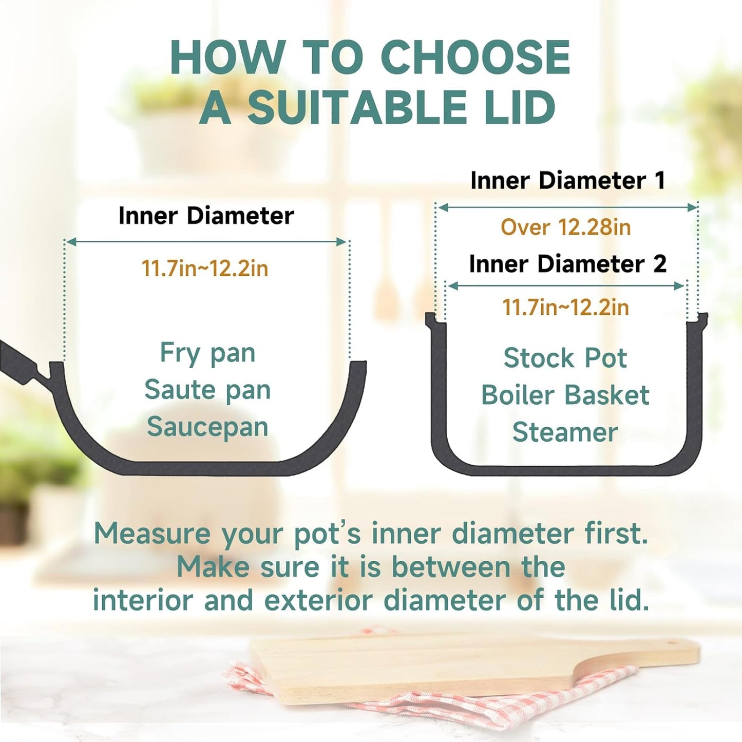 12 IN Glass Lid for Frying Pan and Pots, Tempered Replacement Cover with Wooden Handle Compatible for All Cookware for Skillets, Round Cast Iron, Cast Aluminium, Stainless Steel Pans & Pots