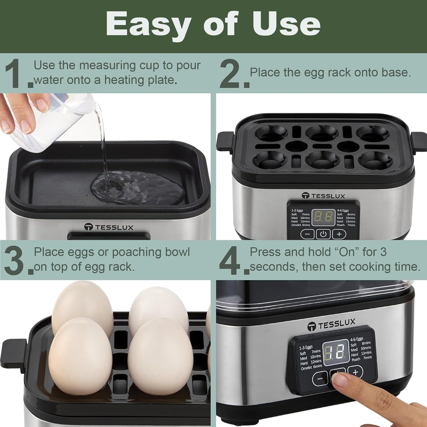 Electric Rapid Egg Cooker, 6 Egg Capacity for Hard Boiled Eggs, Poached Eggs, Scrambled Eggs, or Omelets Maker with Auto Shut Off