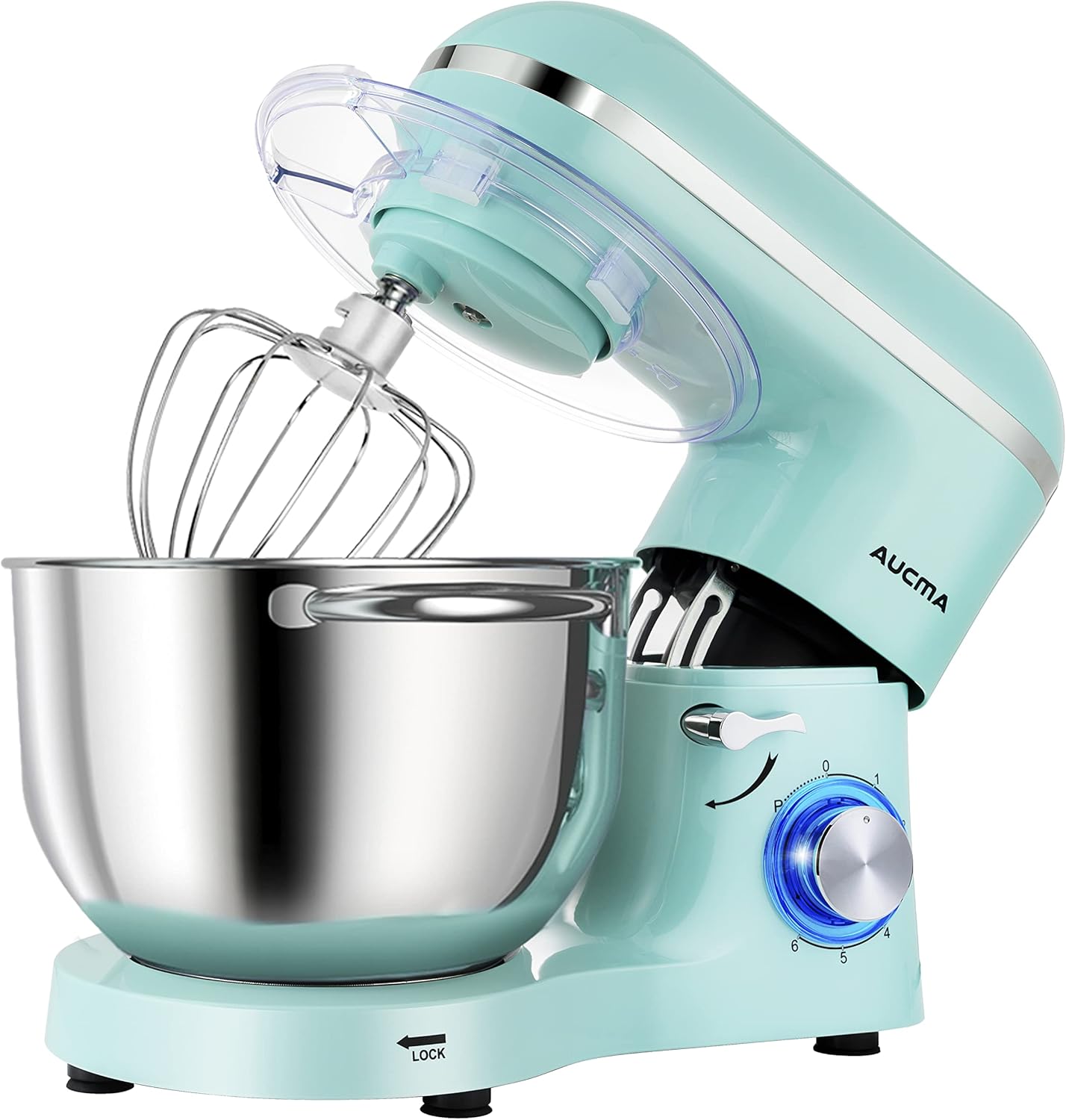 Aucma Stand Mixer,6.5-QT 660W 6-Speed Tilt-Head Food Mixer, Kitchen Electric Mixer with Dough Hook, Wire Whip & Beater (6.5QT, Blue)