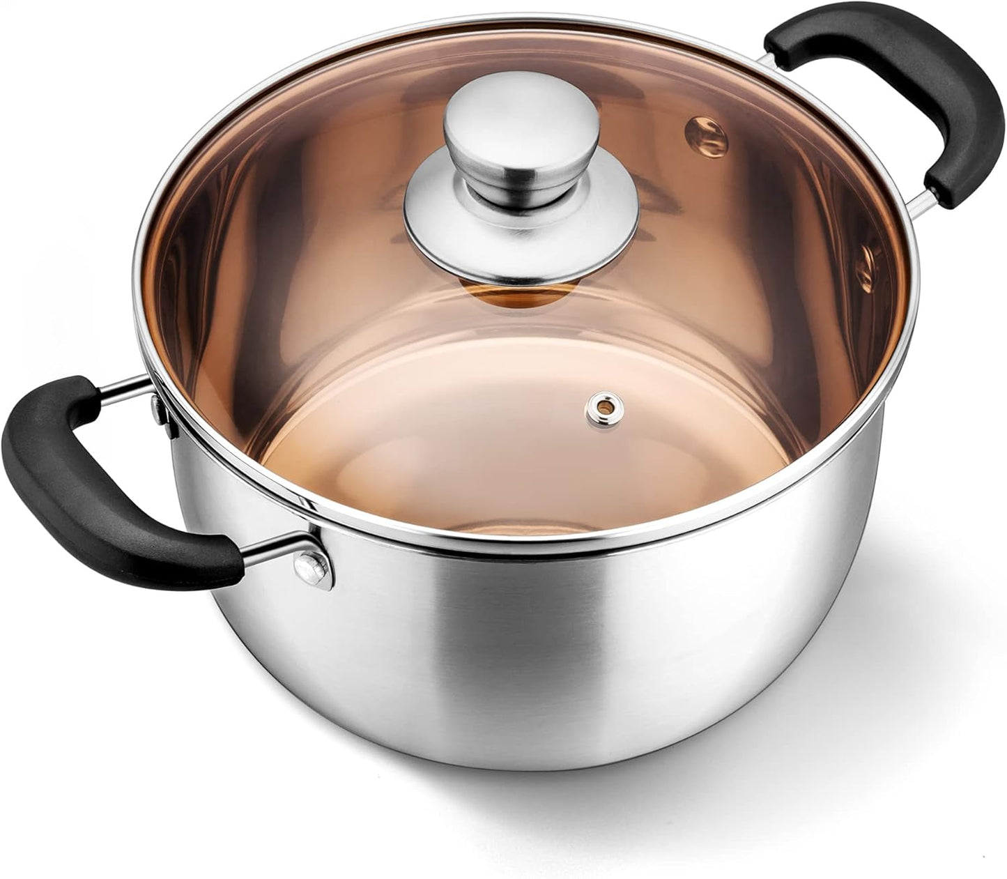 LIANYU 3QT Stainless Steel Stock Pot, Cooking Soup Pot with Lid, Heavy Duty Pasta Stockpot for Strew Simmer Boiling, Heat-proof Handle, Dishwasher Safe