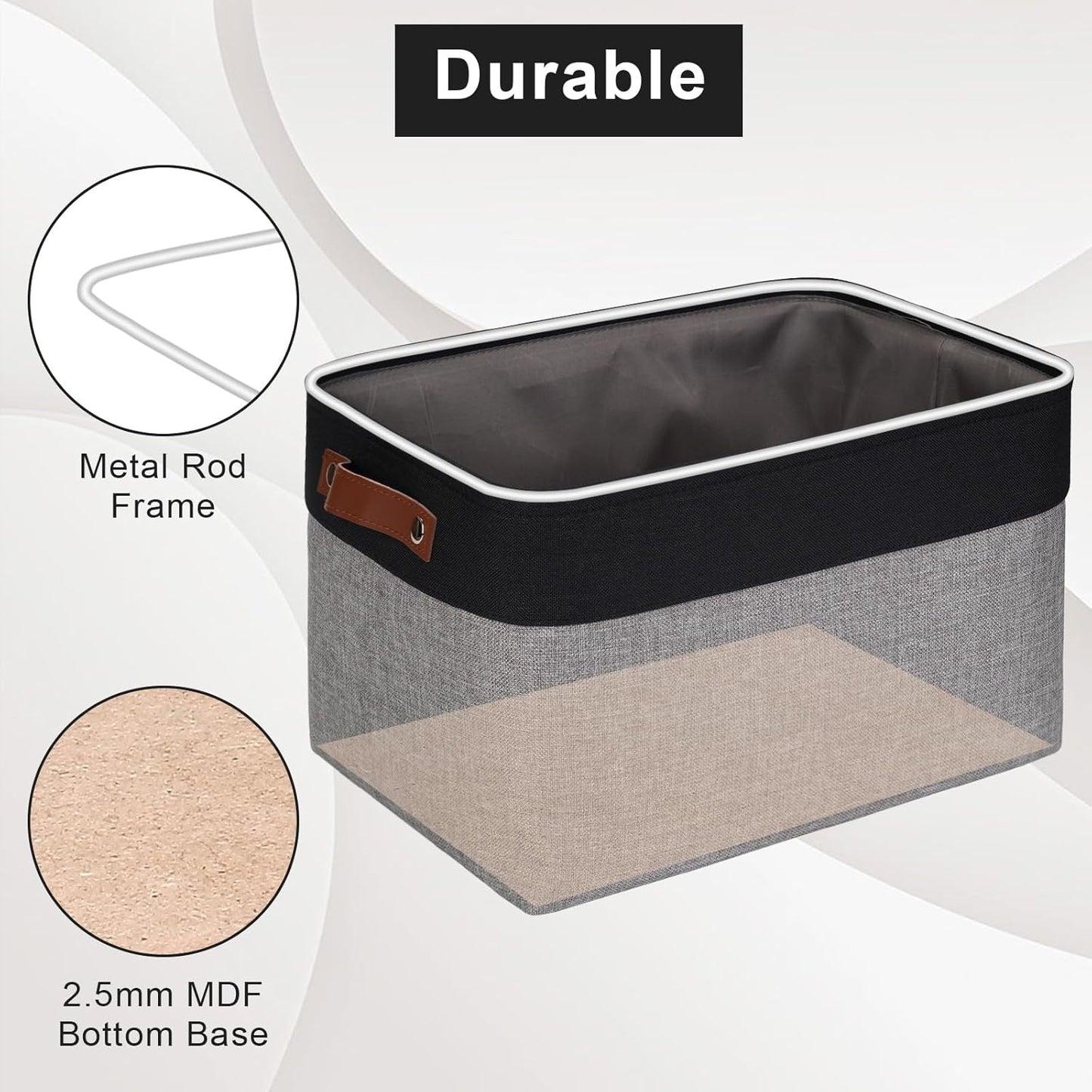 Storage Bins Large Fabric Storage Baskets for Shelves 3 Pack, Decorative Linen Closet Baskets with Handles for Organizing, Shelf, Clothes, Home, Office, 15x11x9.5Inches (Grey&Black)