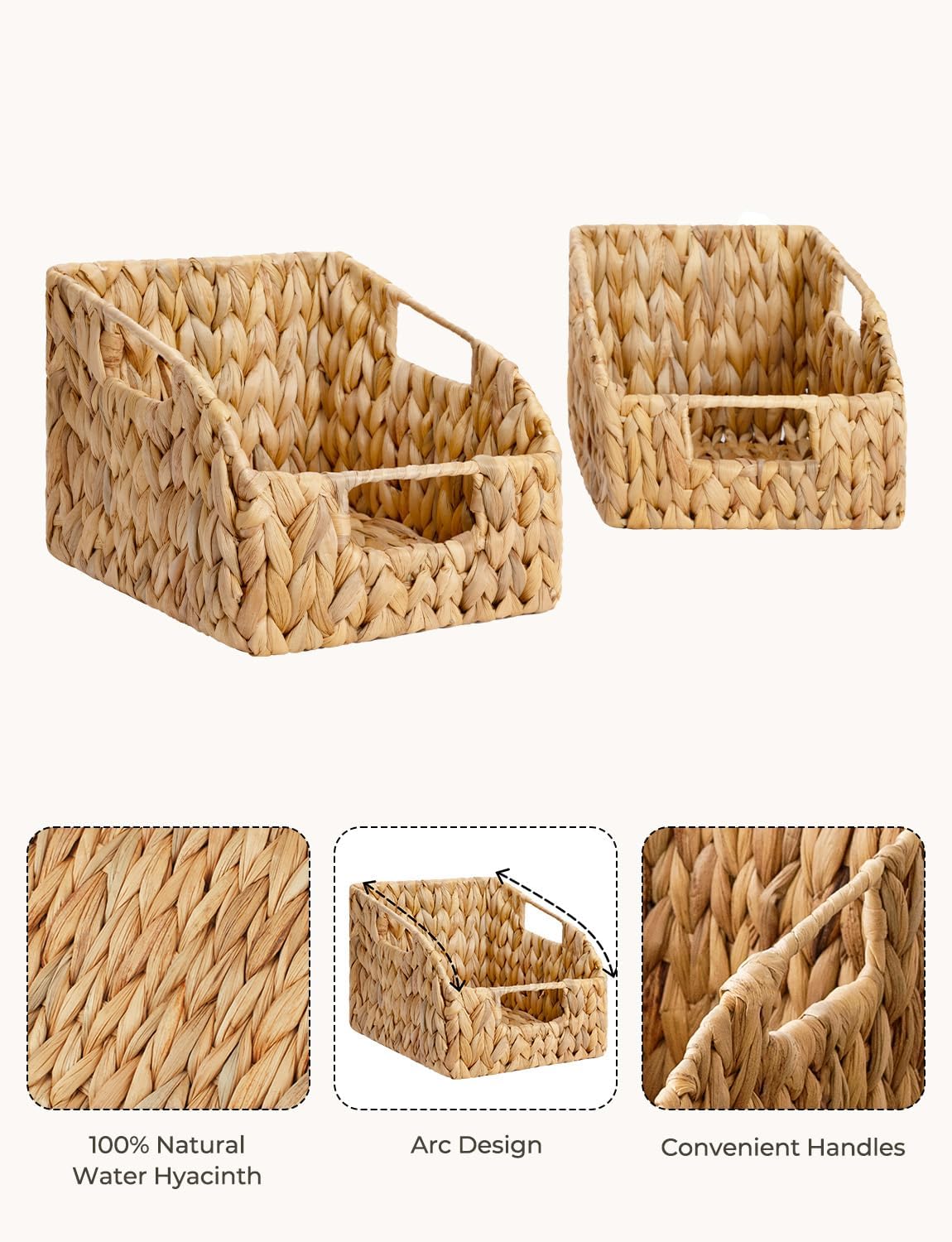 StorageWorks Pantry Baskets for Organizing, Wicker Basket with Built-in Handles, Handwoven Wicker Storage Baskets, Water Hyacinth for Shelves, 2 Pack