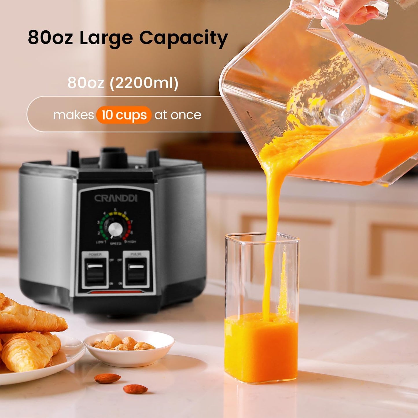 CRANDDI Commercial Blender for Crushing Ice, Chopping, Grinding, Blending, 1500W 80oz Blender with Tamper and Removable Soundproof Cover, K85 (Grey)