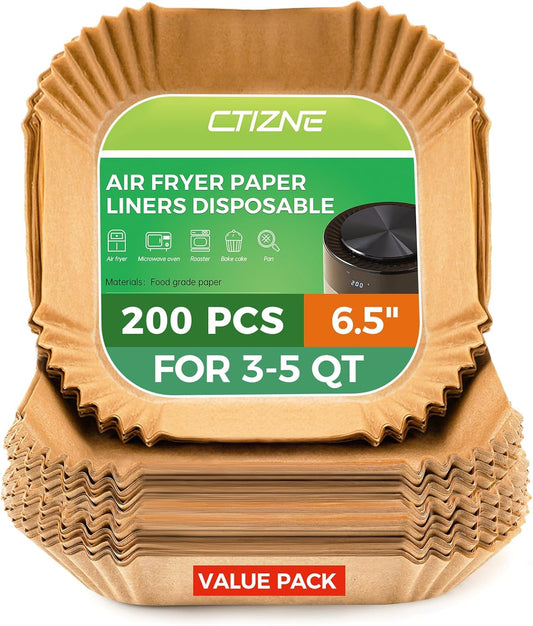 Ctizne Air Fryer Liners Disposable, 200PCS 6.5 Inch Square Parchment Paper Liner for Air Fryer, Grease and Waterproof Baking Liner for 3-5 QT Airfryer Basket