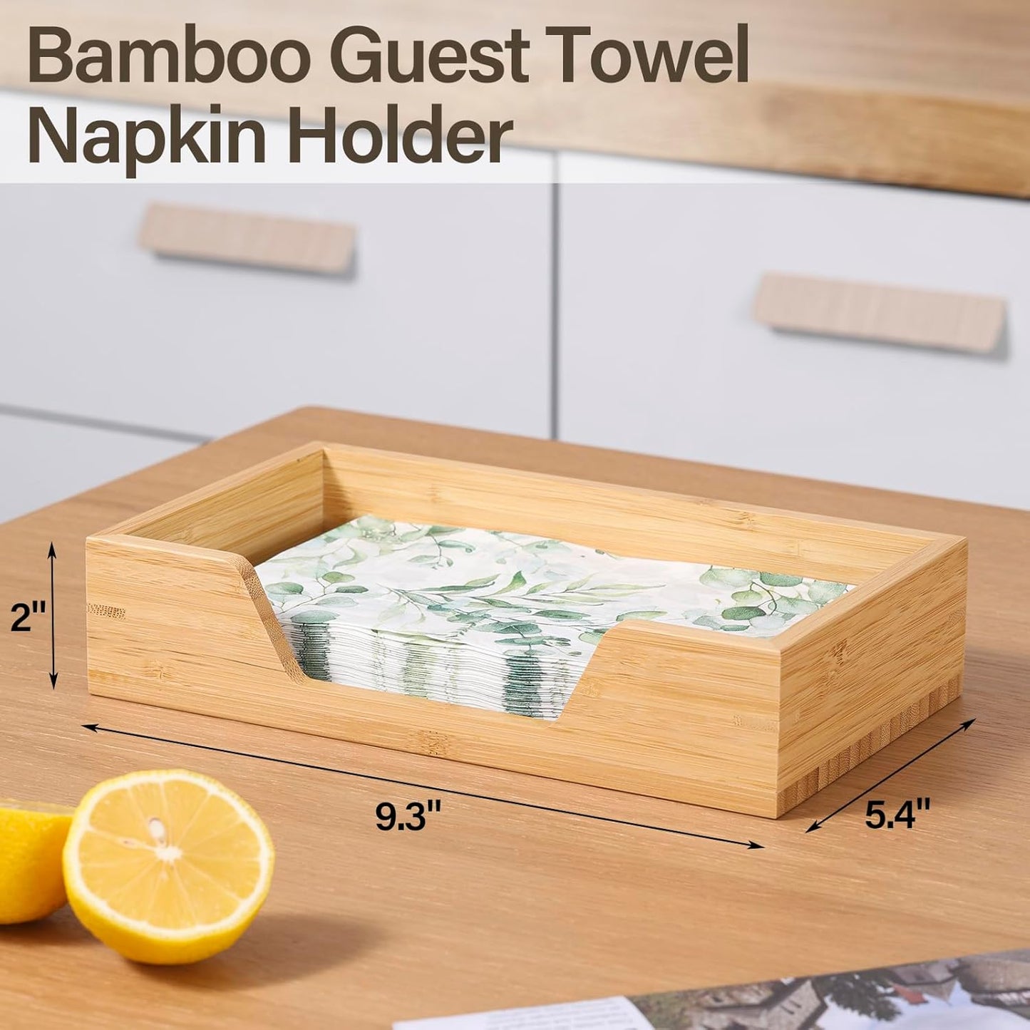 Guest Towel Napkin Holder, Bamboo Disposable Hand Towel Holder for Bathroom, Wooden Guest Towel Holder Tray with Big Side Opening, Rectangular Farmhouse Cocktail Napkin Holder