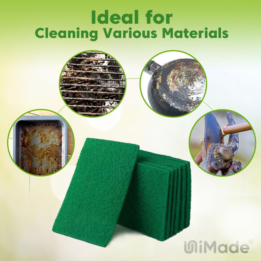 Heavy Duty Scouring Pad, 96Pcs Household Scour Pad for Kitchen, Garage and Outdoors, Reusable Dish Scrubber Pads for Pan and Metal Grill - Green