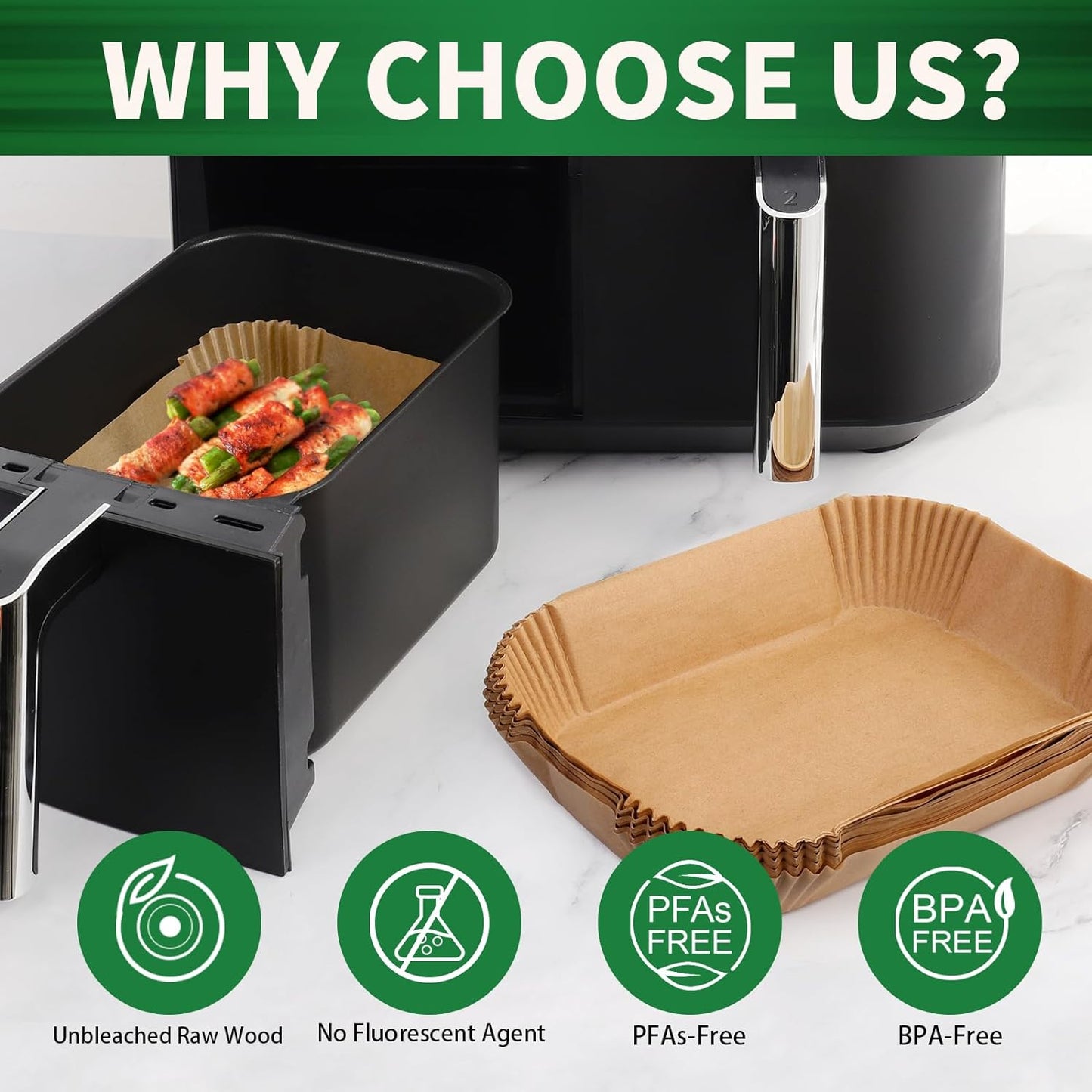 Air Fryer Liners Disposable, 200 pcs Rectangle Air Fryer Parchment Paper Sheets Air Fryer Accessories for Ninja SL401 DoubleStack XL 2-Basket Air Fryer