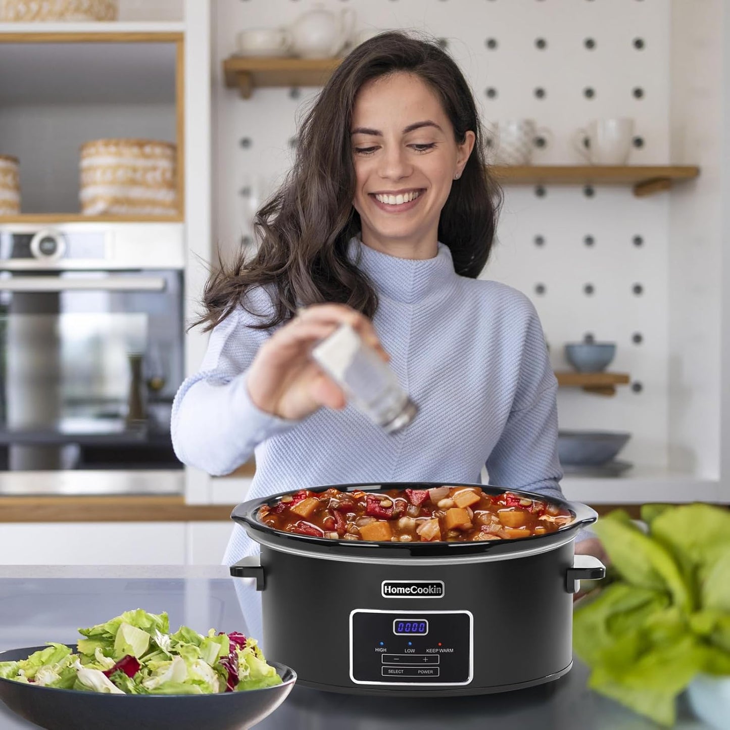 HOMECOOKIN 6 Quart Programmable Slow Cooker, Kitchen Appliances, Perfect Kitchen Small Appliance for Family Dinners, Black Stainless Steel
