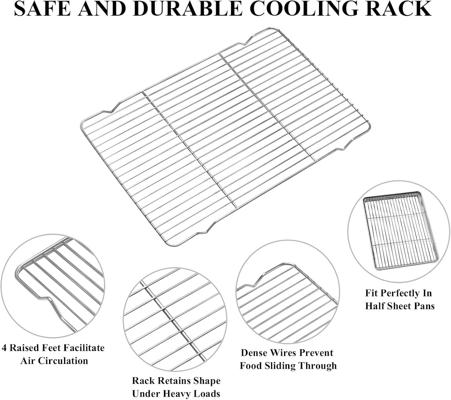 Deedro Baking Sheet with Rack Set [2 Sheets + 2 Racks], Stainless Steel Cookie Half Sheets Baking Pan Oven Tray with Cooling Rack, 17.32 x 12.28 x 1 Inch, Heavy Duty, Non-toxic, Easy Clean