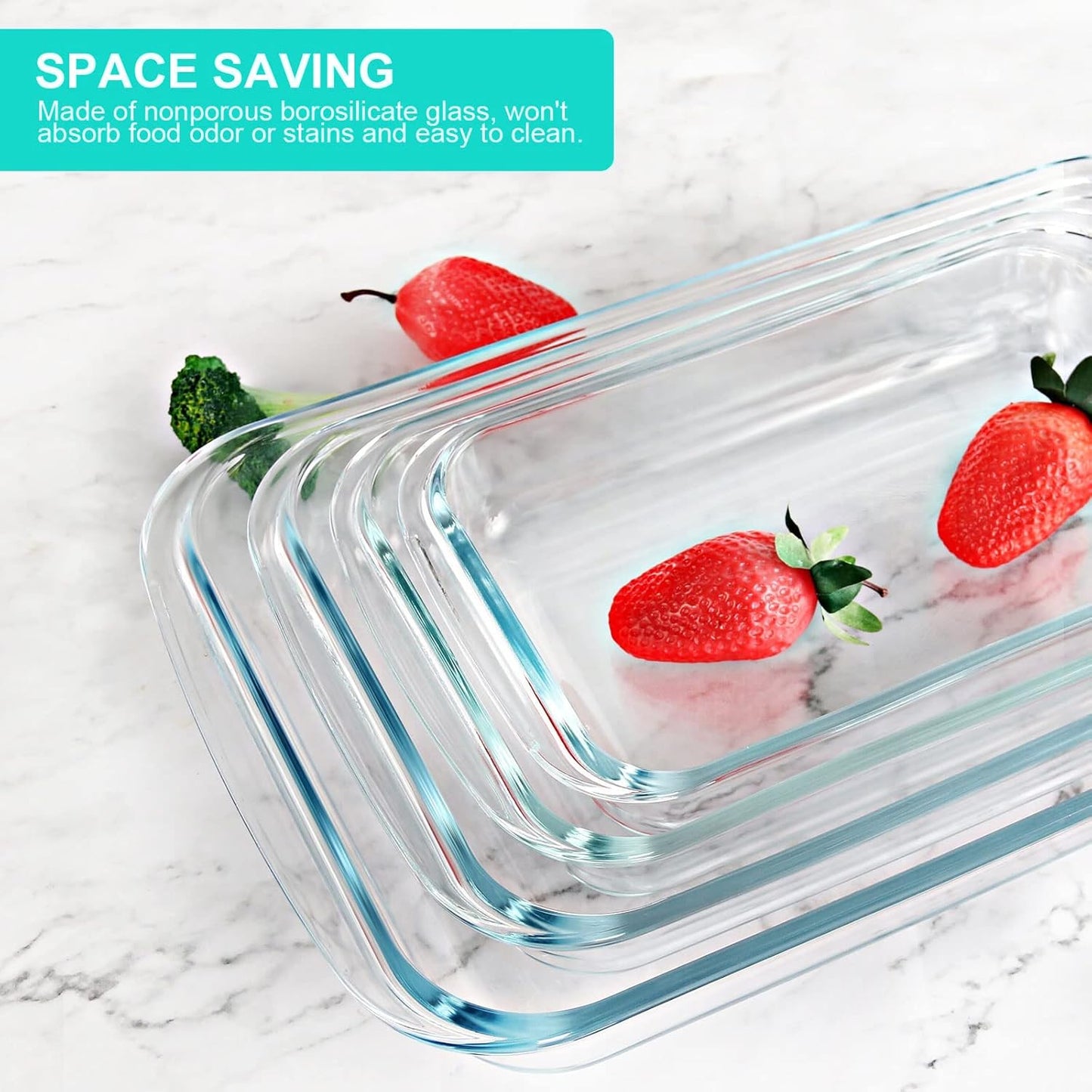 KOMUEE 8 Pieces Glass Baking Dish with Lids Rectangular Glass Baking Pan Bakeware Set with BPA Free Lids, Baking Pans for Lasagna, Leftovers, Cooking, Kitchen, Fridge-to-Oven, Green