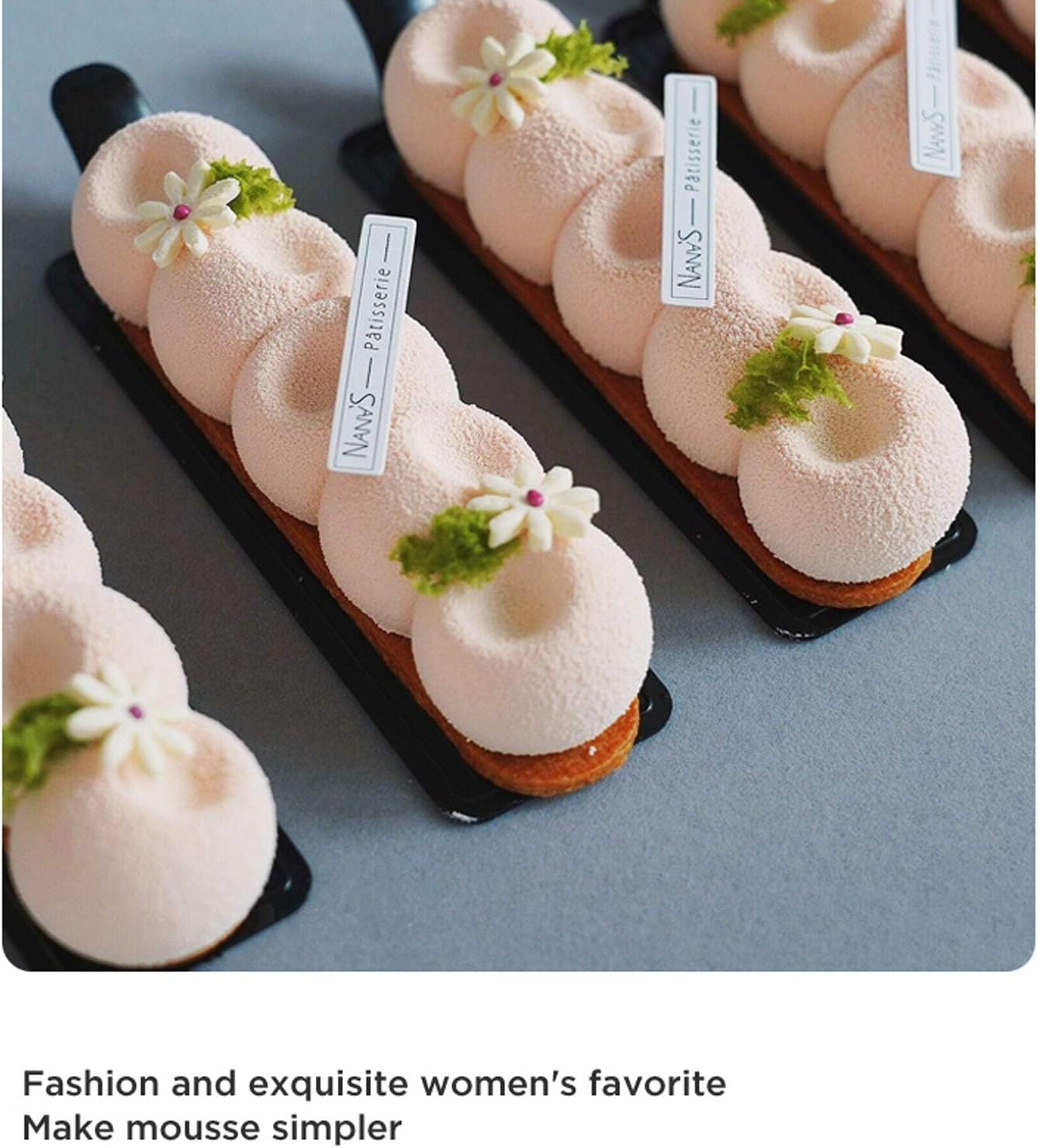 OCPO KITCHEN Eclair Silicone Mold for Baking Mousse Cake, French Dessert, Pastry, Chocolate, Ice Cream, Cake Decoration Mold, 3D Long Strip Flower Shape (6-Cavity)