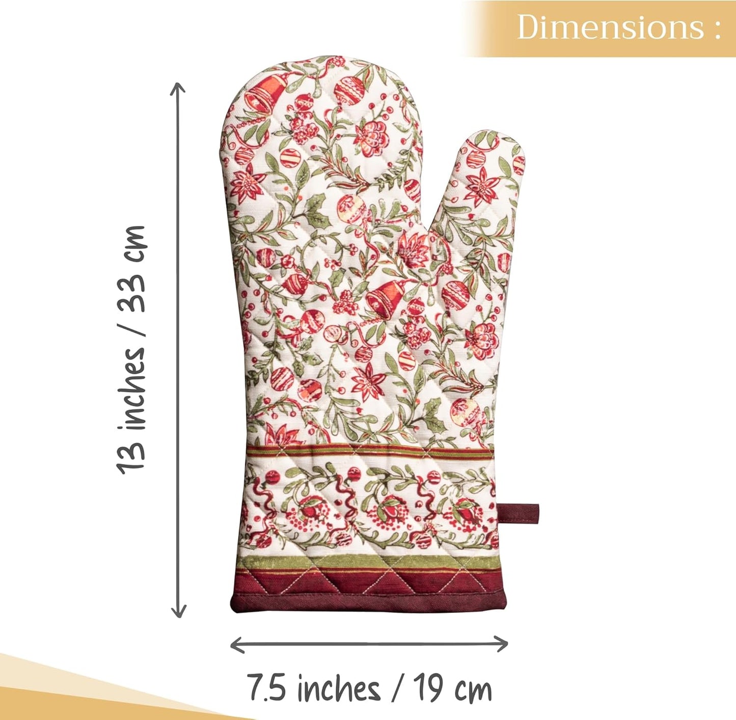 Maison d' Hermine Oven Gloves 100% Cotton Oven Mitt 7" x 13" with Loop Heat Resistant, BBQ, Cooking Gloves, Baking, Grilling, Kitchen, Handling Hot Pans (Pack of 1, Reveillon Au Jardin)