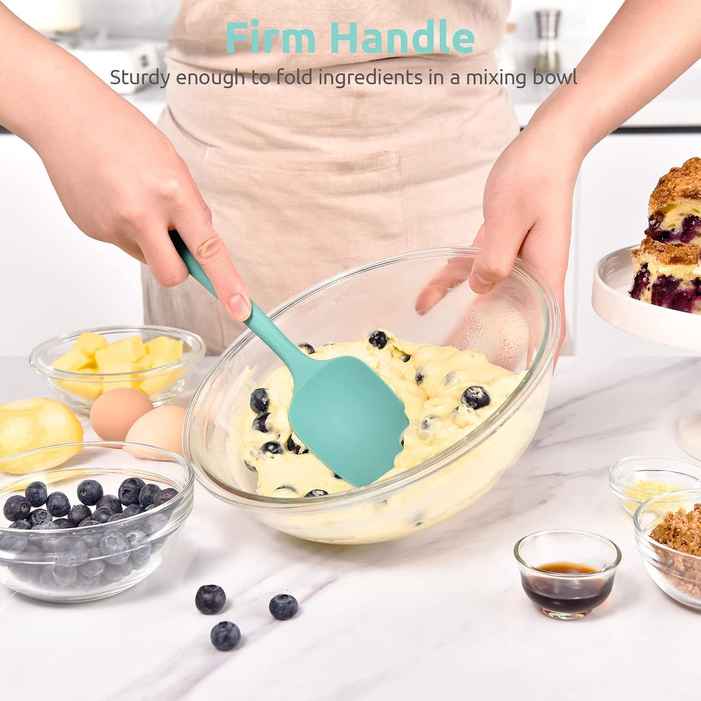 Heat Resistant Silicone Spoon Spatula: U-Taste 600ºF High Heat Flexible 11.38in Silicon Mixing Stirring Cooking Scraping Baking Bowl Scraper Seamless Spreader for Kitchen Nonstick Cookware (Aqua Sky)