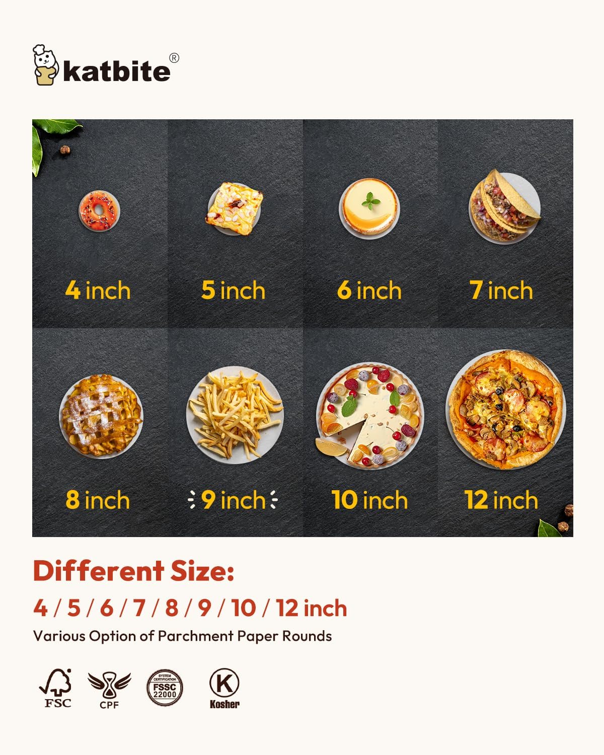 Katbite 9 Inch 400Pcs Parchment Paper Rounds, Round Parchment Paper for Cake Baking, Air Fryer Liners, Freezing, Tortilla Press(2 Pack of 200Pcs)