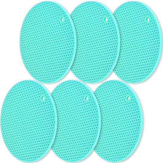 homEdge Silicone Trivets Mat, 6 Packs Multipurpose Non Slip Heat Resistant Pot Holder-Mint Green