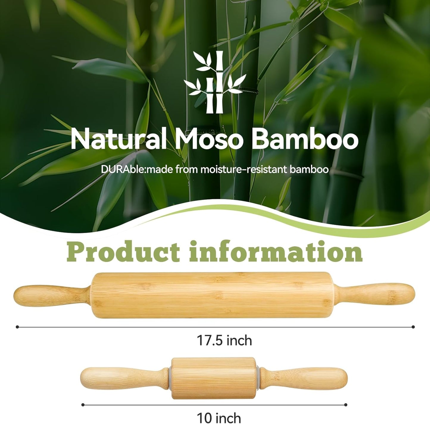 2 Pack（10 inch &17.5 inch） Wooden Rolling Pin for Baking - Long Dough Roller for All Baking Needs