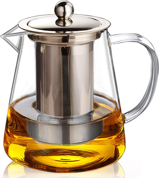Glass Teapot (32oz/950ml) MJZQCD with Removable Stainless Steel Infuser,Glass Tea Pot transparent Stovetop tea Kettle,Blooming and Loose Leaf Tea Maker,Microwave & Dishwasher Safe
