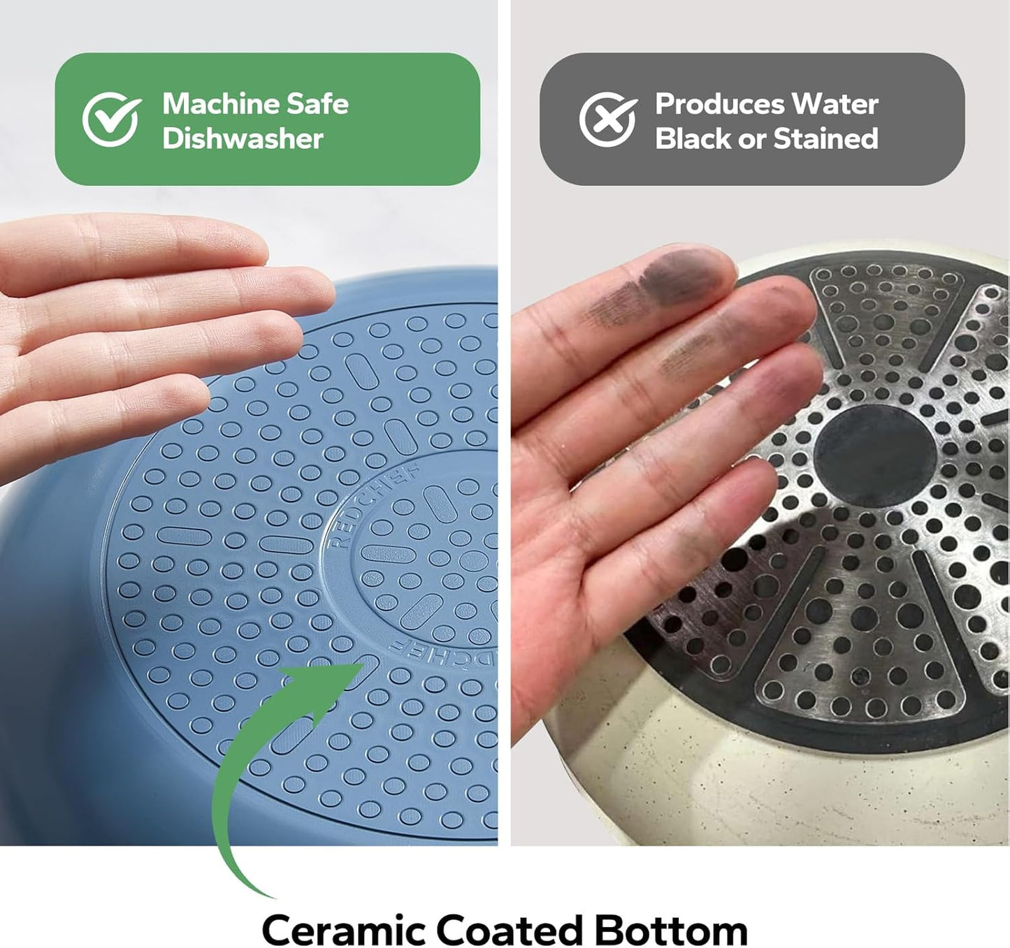 Redchef Nonstick Cookware Sets, Ceramic Frying Pan Set with Tempered Glass Lids, Non Stick Cooking Set, Dishwasher & Oven Safe, Induction Safe, Compatible with All Cooktops, Blue (8", 9.5", 11")