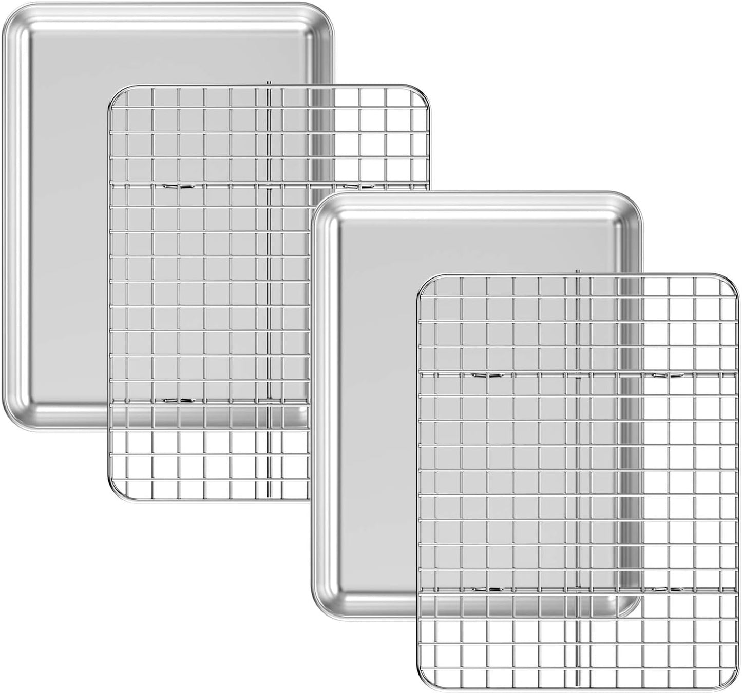 Baking Sheet with Cooling Rack Set [2 Sheets + 2 Racks], Deedro Stainless Steel Cookie Sheet Baking Pan Half Sheets Oven Tray with Rack, 10 x 8 x 1 Inch, Heavy Duty, Non-toxic, Dishwasher Safe