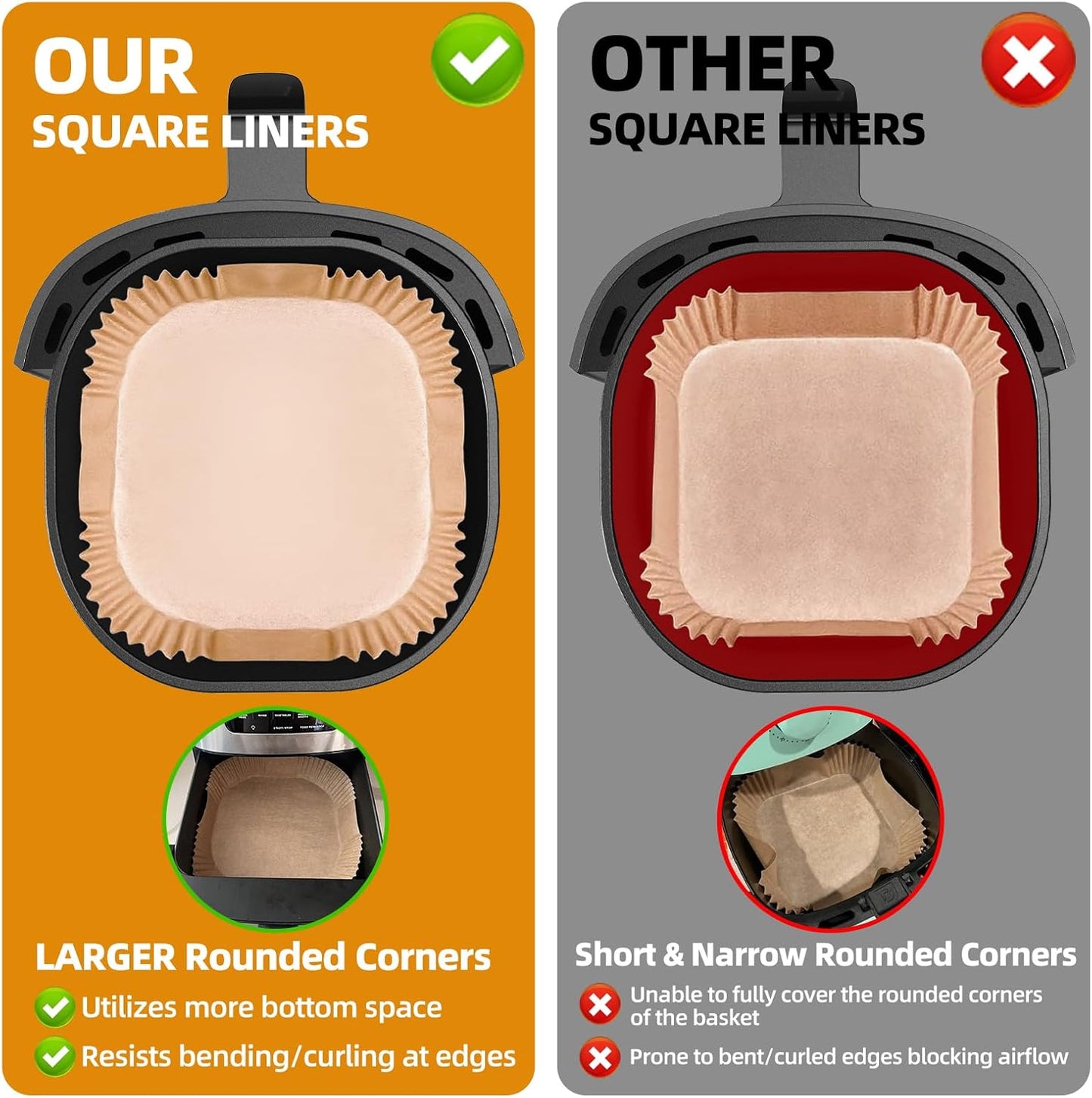 Air Fryer Paper Liners XXL for 8-12 Qt Airfryer, 200pcs 9-10 inch Square Thickened 50gsm Disposable Parchment Tray