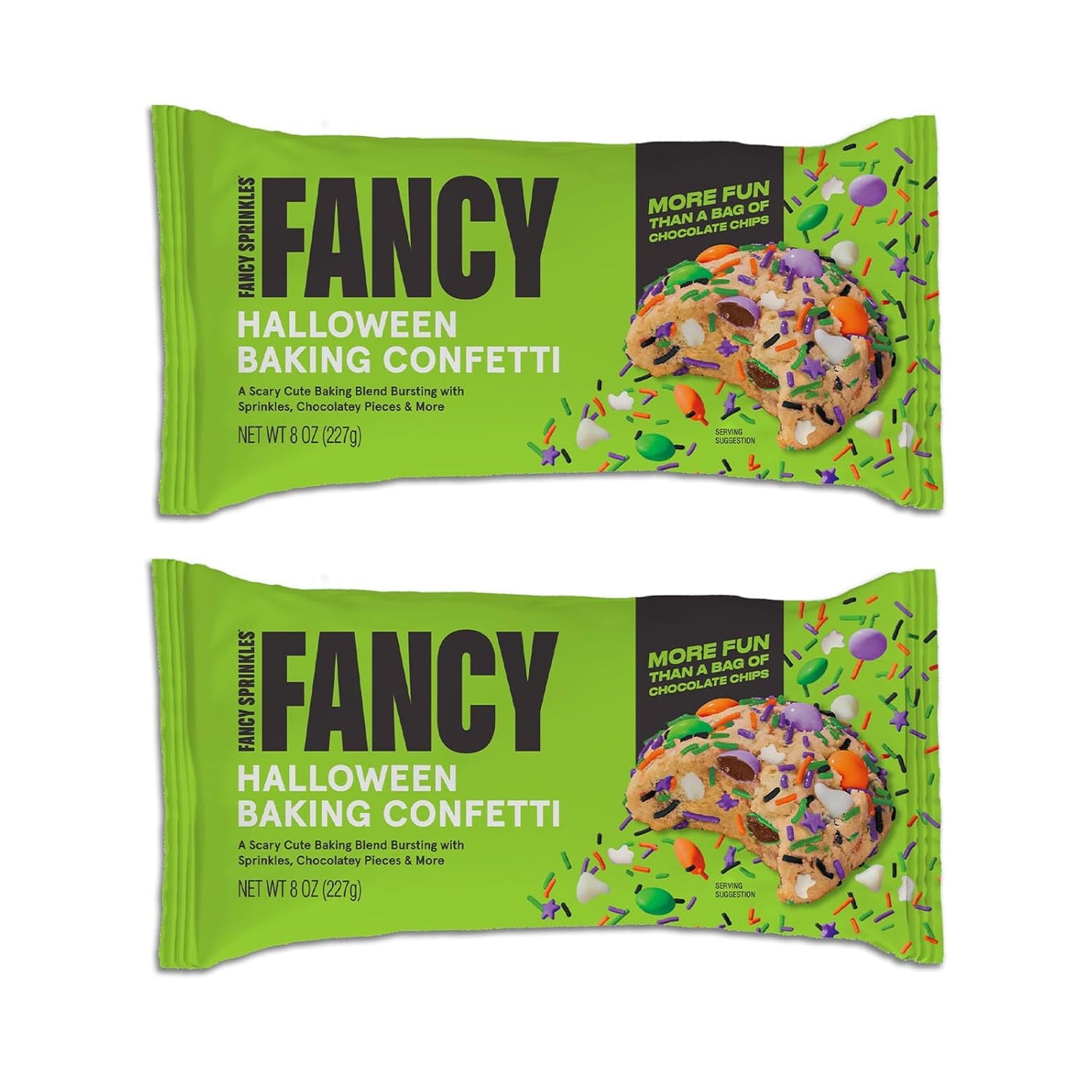 Fancy Sprinkles Limited Edition Halloween Monster Mash Baking Confetti Sprinkles and Chocolate Pieces, Candy-Coated Chocolatey Morsels, Ghost Shaped Confetti Pieces, Vanilla Chips 8 oz Bag (2 Pack)