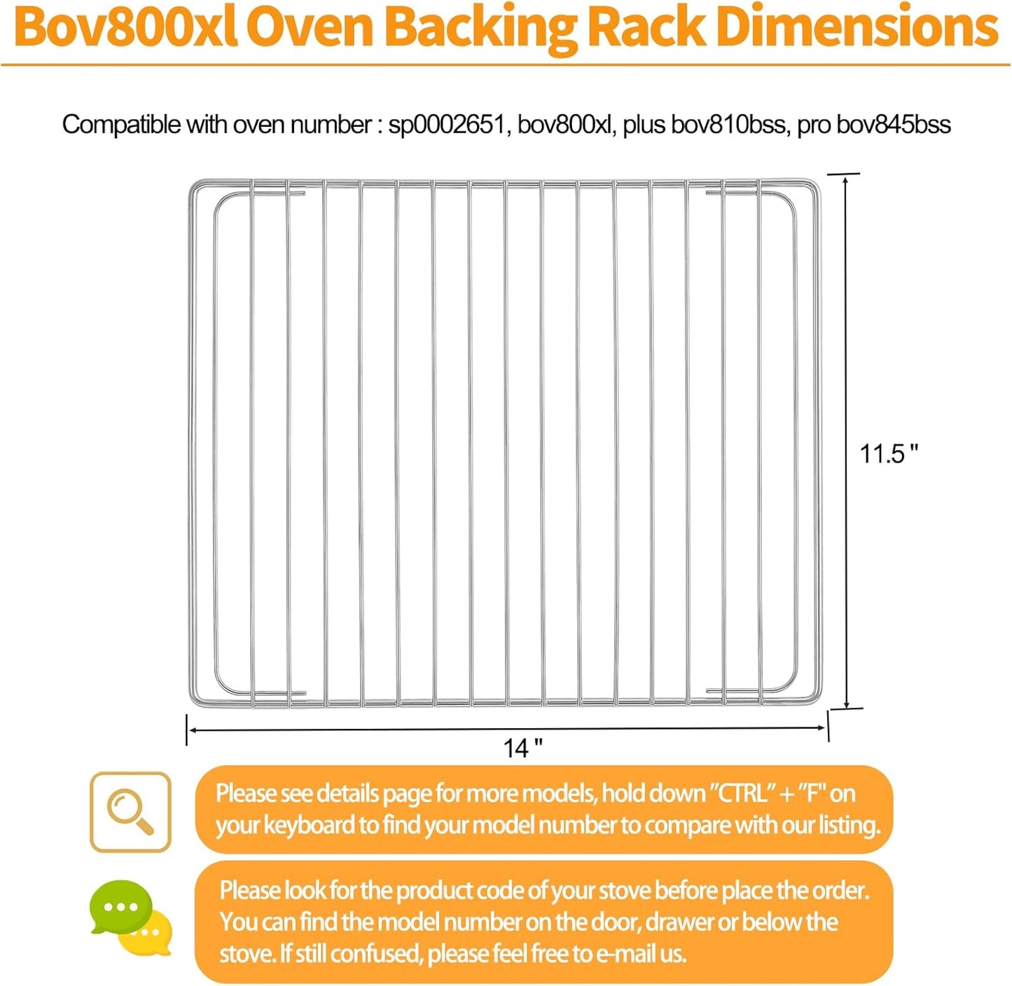 Atgestore SP0002651 Oven Rack Replacement for Breville BOV800XL Plus BOV810BSS Pro BOV845BSS Smart Oven Parts Breville Toaster Oven Baking Rack Stainless Steel Oven Wire Rack Cooling Racks 2 Pcs