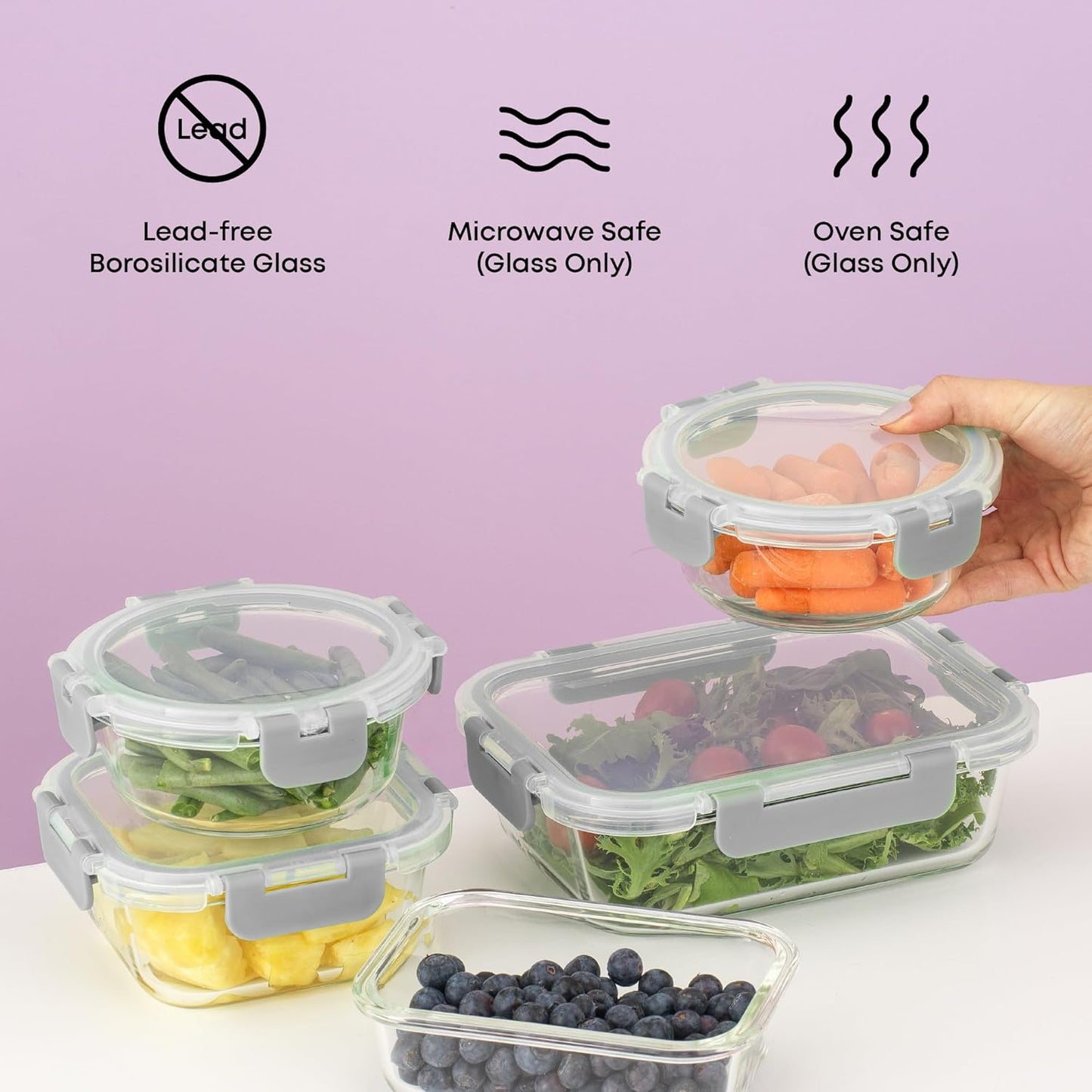 JoyJolt 24pc Borosilicate Glass Storage Containers with Lids | 12 Airtight/Freezer Safe Food Storage Containers for Pantry and Kitchen | Meal Prep Container for Lunch | Glass Tupperware Set