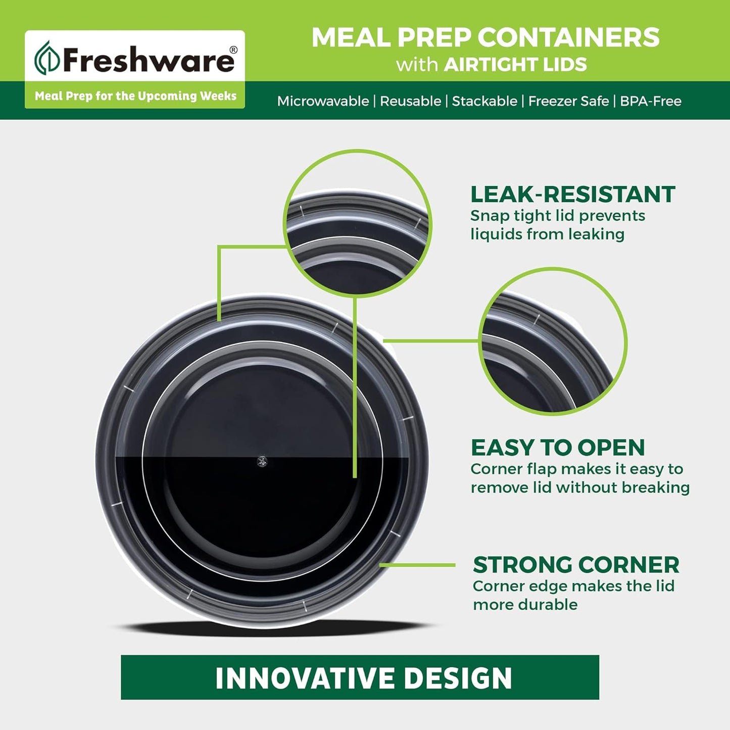 Freshware Meal Prep Containers with lids [150 Pack] Food Storage Containers, Bento Box, BPA-Free, Stackable, Microwave, Dishwasher, Freezer Safe, 32 Oz