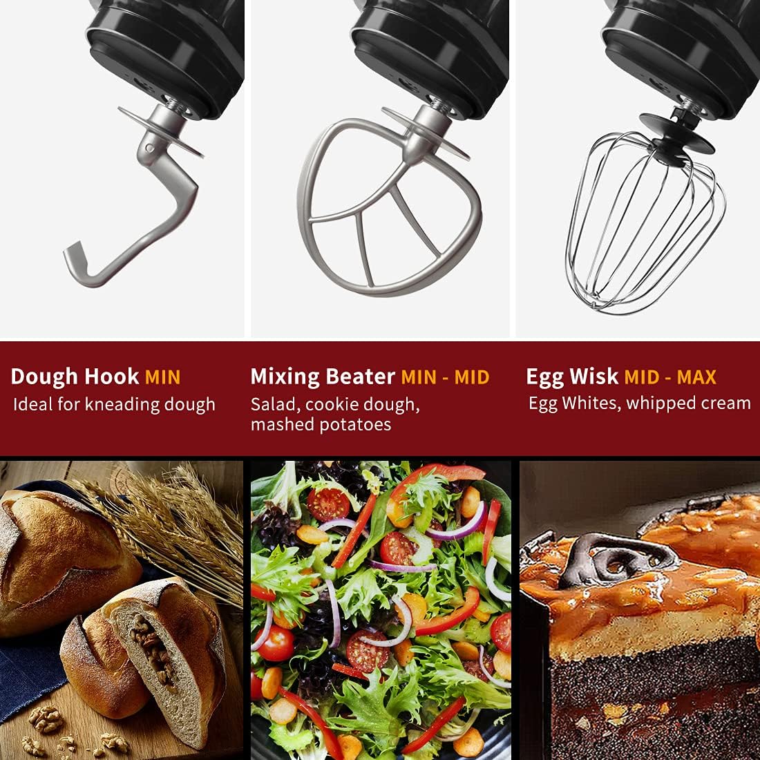 Stand Mixer, CUSIMAX Dough Mixer Tilt-Head Electric Mixer with 5-Quart Stainless Steel Bowl, Dough Hook, Mixing Beater and Whisk, Splash Guard