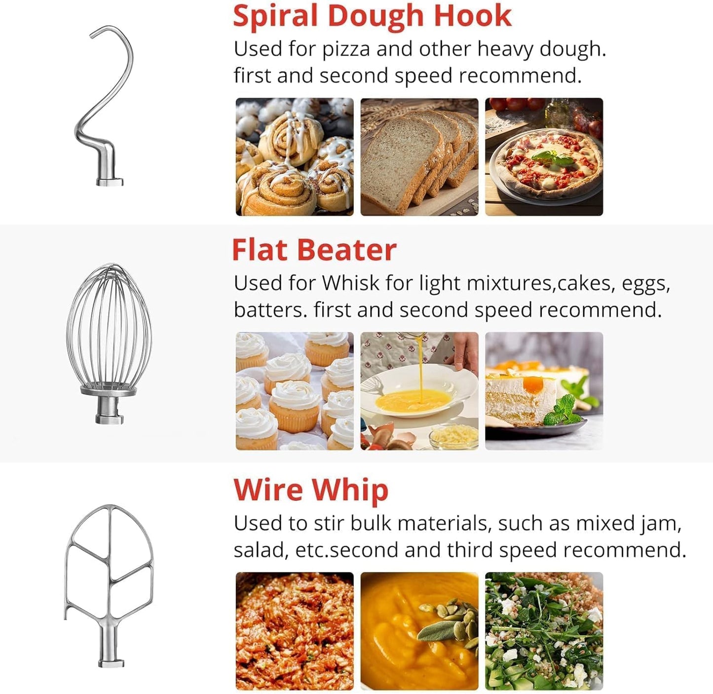 Garvee Commercial Food Mixer 10Qt, 450W Electric Food Mixer 3 Speeds Adjustable, Stainless Steel Bowl Heavy Duty Mixer with Safety Guard, Dough Hook Whisk Beater Included, Perfect for Bakery Pizzeria