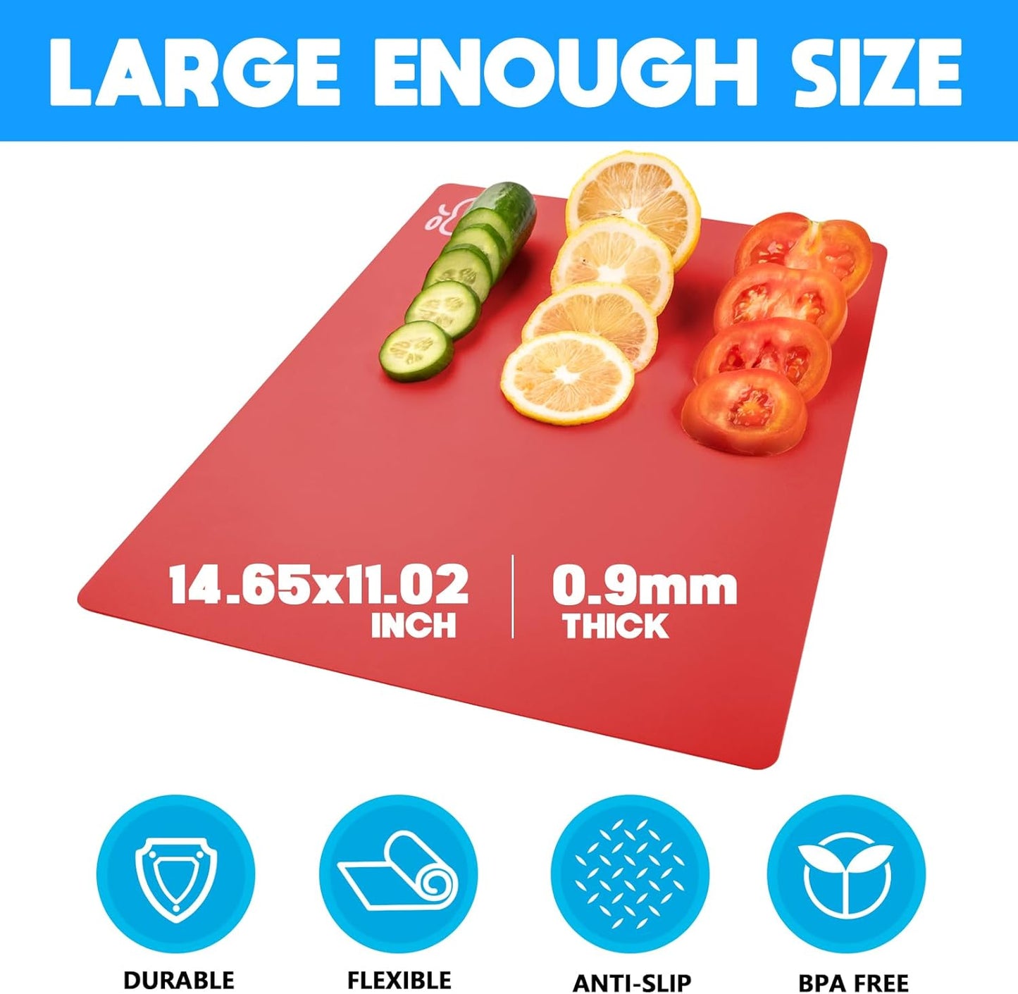 Goodluck 4 Pieces Flexible Cutting Boards, BPA Free Plastic Cutting Boards for Kitchen, Non Slip Cutting Mat for Meat and Vegetables