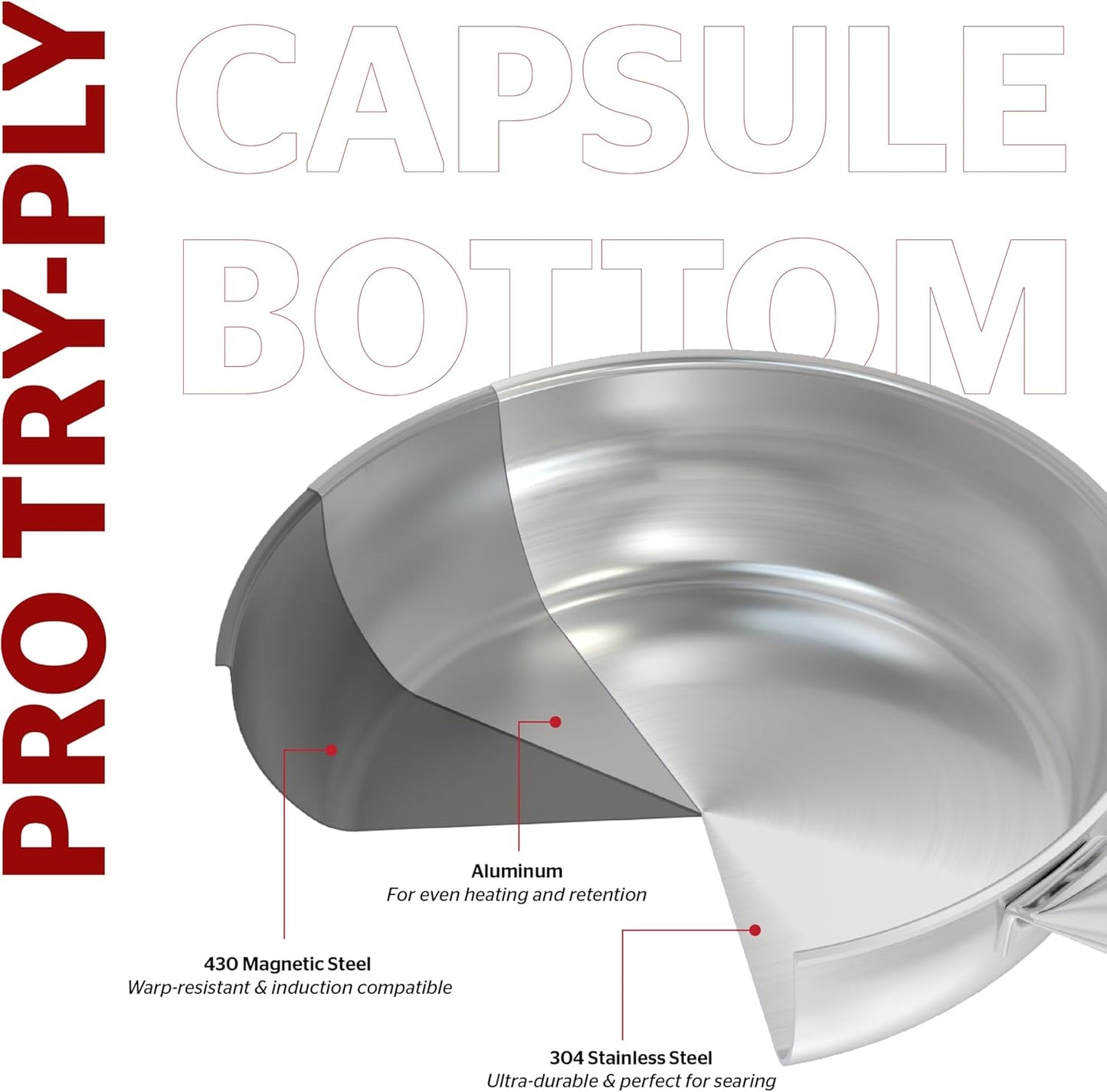 Sunhouse 9.5 Inch 18/10 Chef Series Stainless Steel Frying Pan, Tri-Ply Stainless Steel Construction, PFOA-FREE, Stay-Cool Handle, Induction Compatible