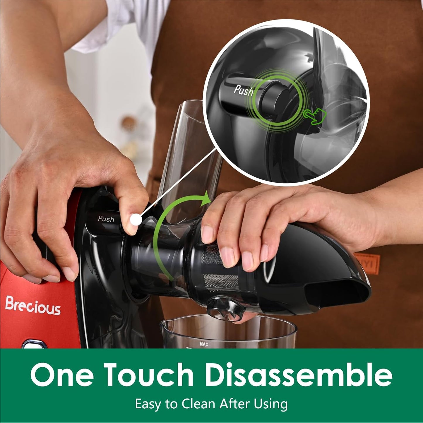 Slow Masticating Juicer,Brecious Cold Press Juicers with 2 Speed Modes & Quiet Motor,Juicers Machines Vegetable and Fruit with Reverse Function,Celery Juicer,BPA-Free,Easy to Clean (Red）