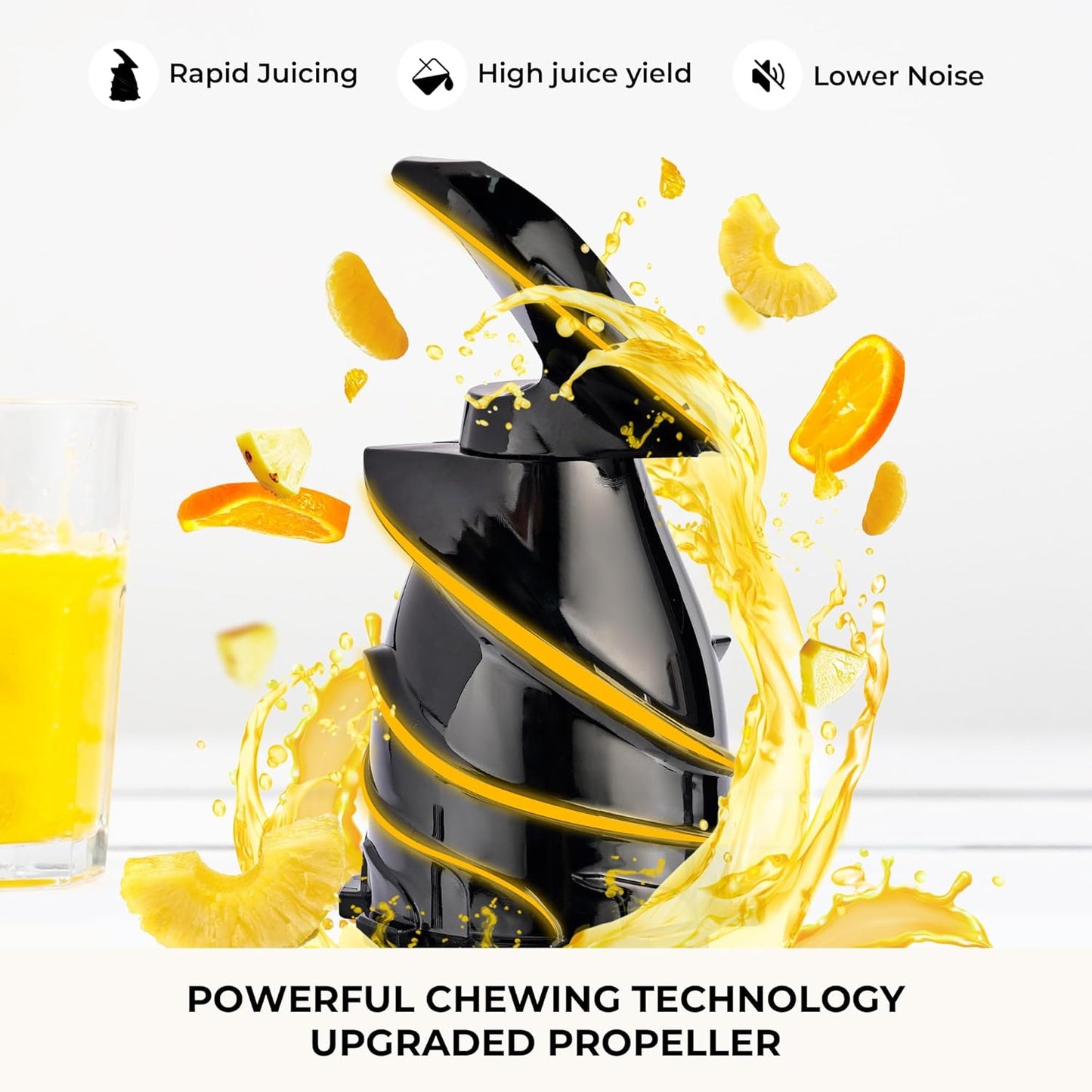 SUSTEAS Cold Press Juicer, 300W, 5.3" Large Feed Chute, 1.5L Capacity, Automatic Feeding, High Yield, Easy to Clean, Ideal for Whole Fruits & Vegetables, Black