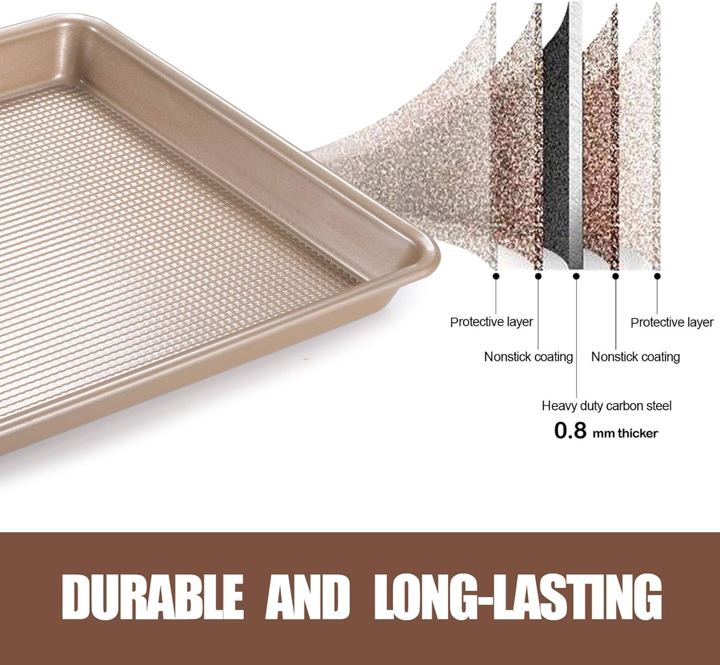 Commercial Half Sheet Pan Set - 18x13 Inch Large Nonstick, Heavy Duty Warp Resistant Cookie Tray for Baking Roasting - Gold