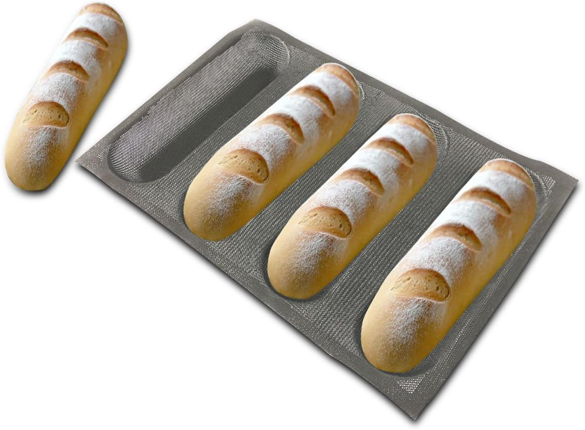 Bluedrop Silicone Bread Forms For Hot Dog Baking Molds Sandwich Making Sheet 4 Cavities 9 inches Loaf Eclair Mats