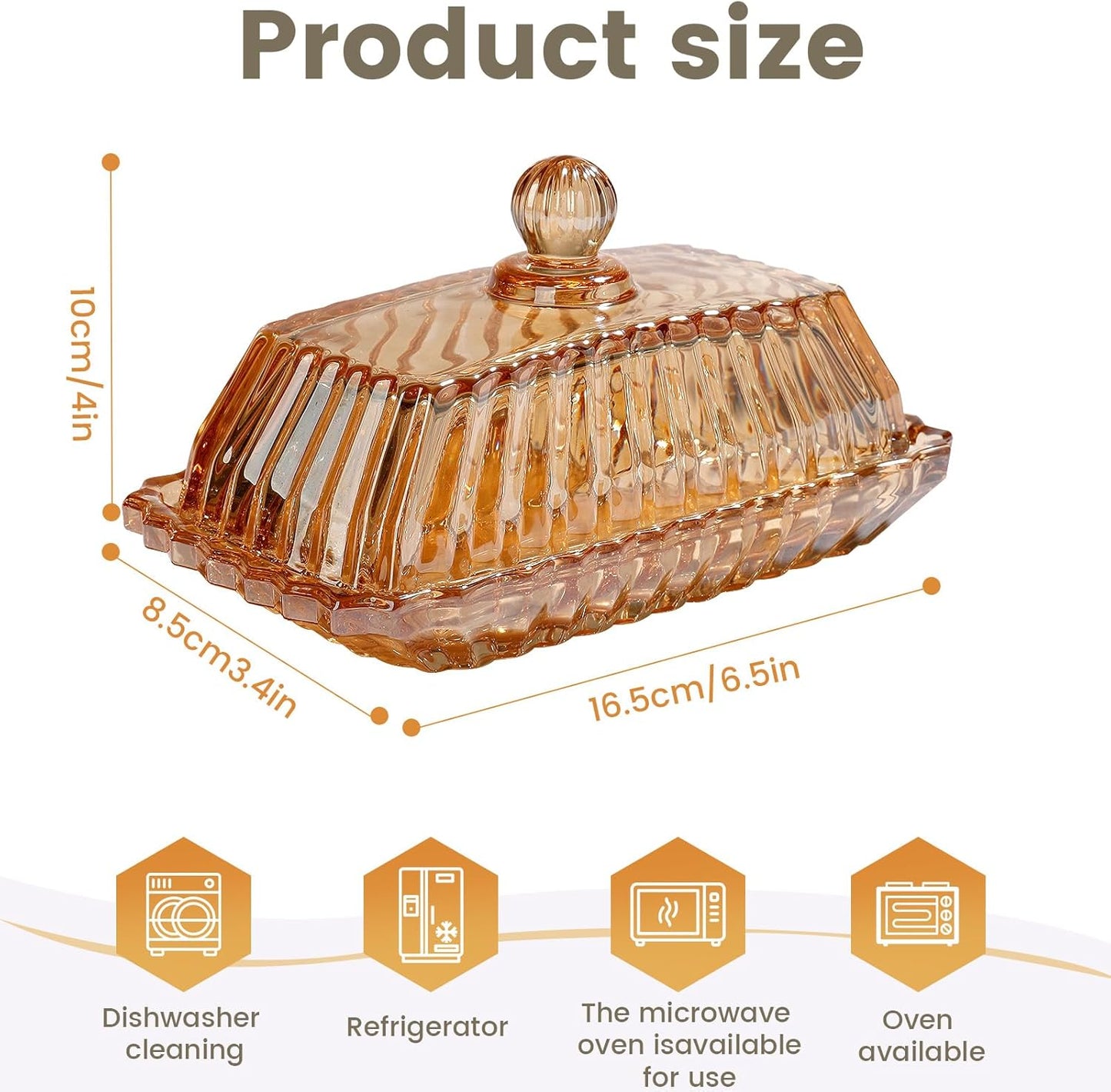 Glass Butter Dish with Cover for Countertop Amber Vintage Crystal Butter Dish with lid for Counter,Covered Glass Butter Holder Keeper Butter Tray for Refrigerator,Butter Container with 4oz Butter