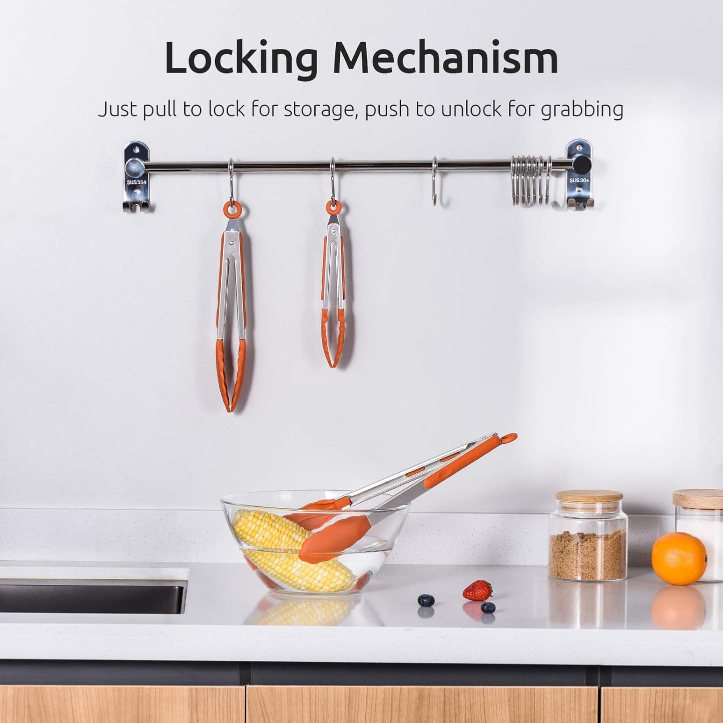 Kitchen Tongs, U-Taste 7/9/12 inches Cooking Tongs, with 600ºF High Heat-Resistant Non-Stick Silicone Tips, 18/8 Stainless Steel Handle, for Food Grill, Salad, BBQ, Frying, Serving, Pack of 3(Orange)