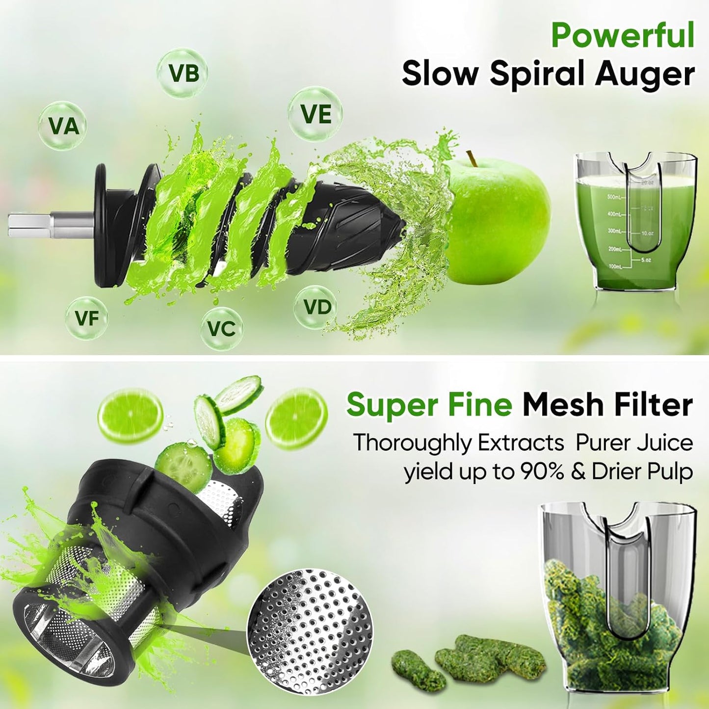 COZII Cold Press Juicer,Non-Clog Slow Masticating Juicer Soft/hard Mode & Quiet Motor,3.6 Inch Large Feed Chute For Vegetable and Fruit,Easy to Clean Juicer Machines,Dishwasher Safe,High Juice Yield