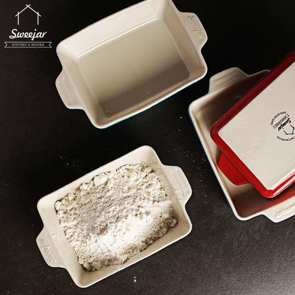 Sweejar Ceramic Baking Dish, Rectangular Small Baking Pan with Double Handles, 20 Oz for Cooking, Brownie, Kitchen, 6.5 x 4.9 x 1.8 Inches(Navy)