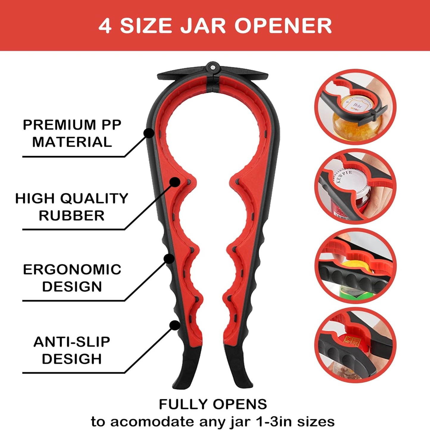 Jar Opener for Weak Hands, Seniors with Arthritis, 5 in 1 Multi Function Bottle Opener Lid Opener For Arthritic Hands with Non Slip Rubber Jar opener Gripper Pad